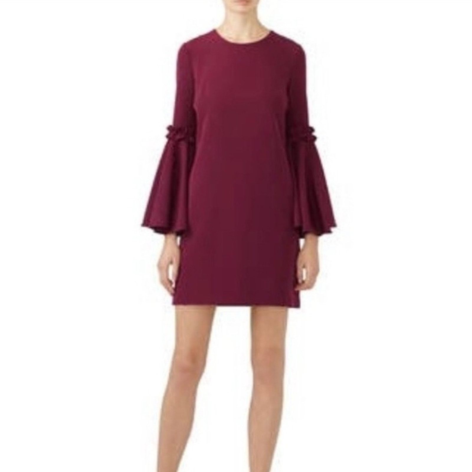 MILLY RTR Milly Cady Large Bell Ruffle Sleeve Wine Mini Dress Sz 8 Size M / US 6-8 / IT 42-44 - 1 Thumbnail
