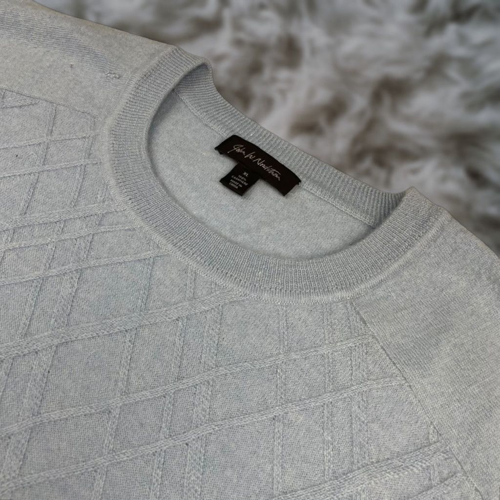 John W Nordstrom Men’s 100% Cashmere Crewneck Pullover Sweater Light Blue XL