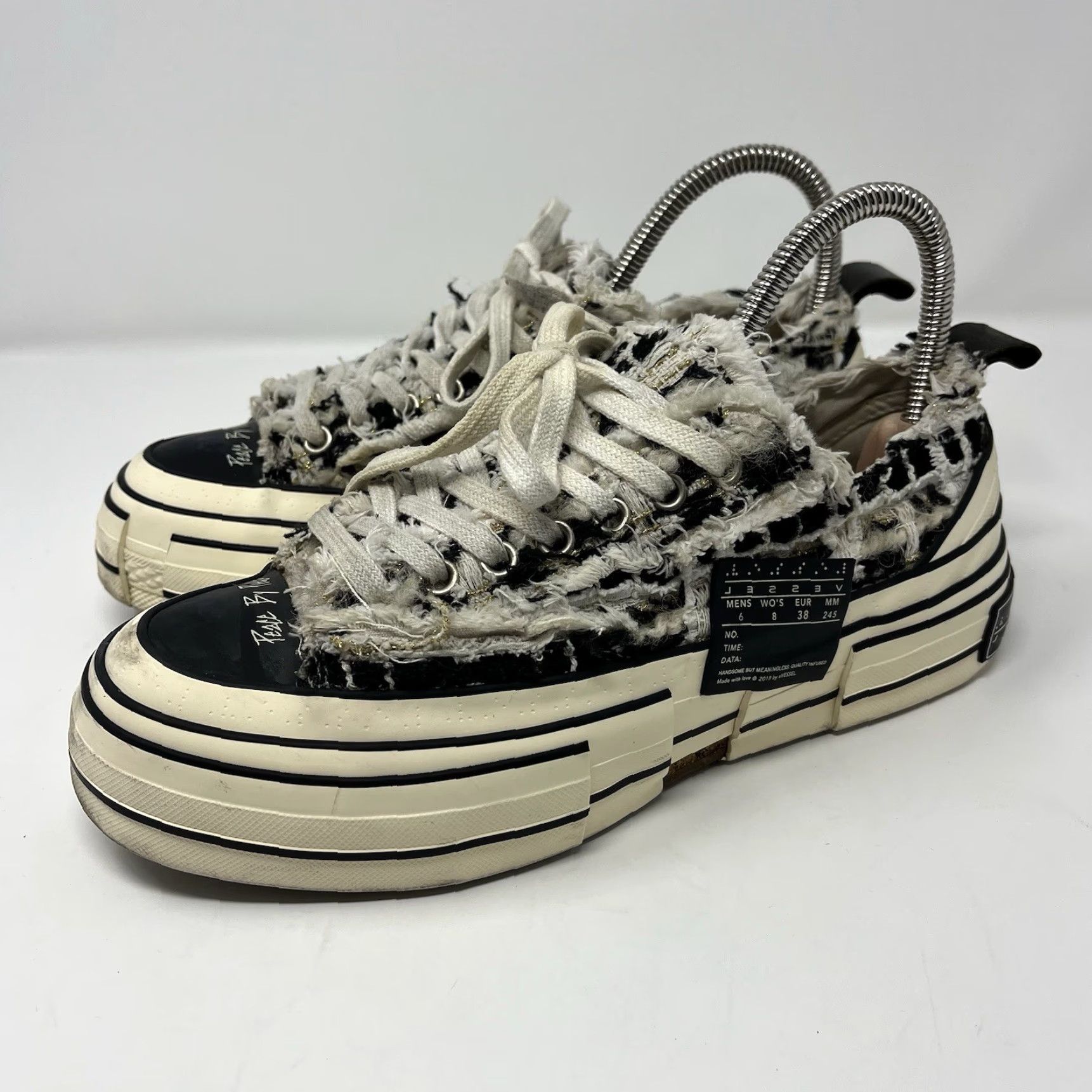 Vintage Vessel x G.P.O Low Mixed Tweed Sneaker Mens 6 Womens 8 Black Lace-Up Canvas Low Top City Designer Streetwear Size US 8 / IT 38 - 3 Thumbnail