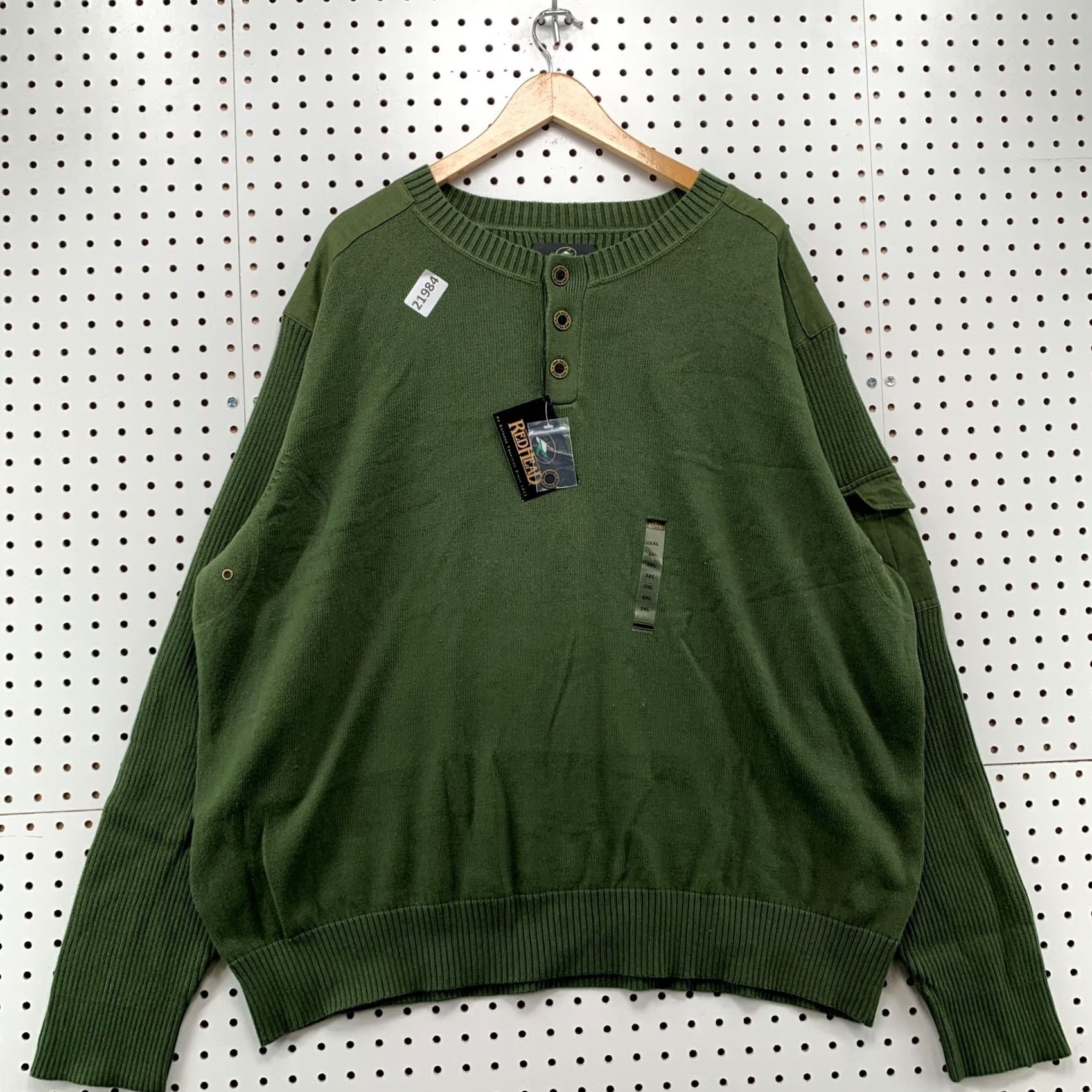 Vintage RedHead Sweater Mens 2XL Green NEW Henley Button Ribbed Knit 5x30 Pullover Size US XXL / EU 58 / 5 - 2 Thumbnail