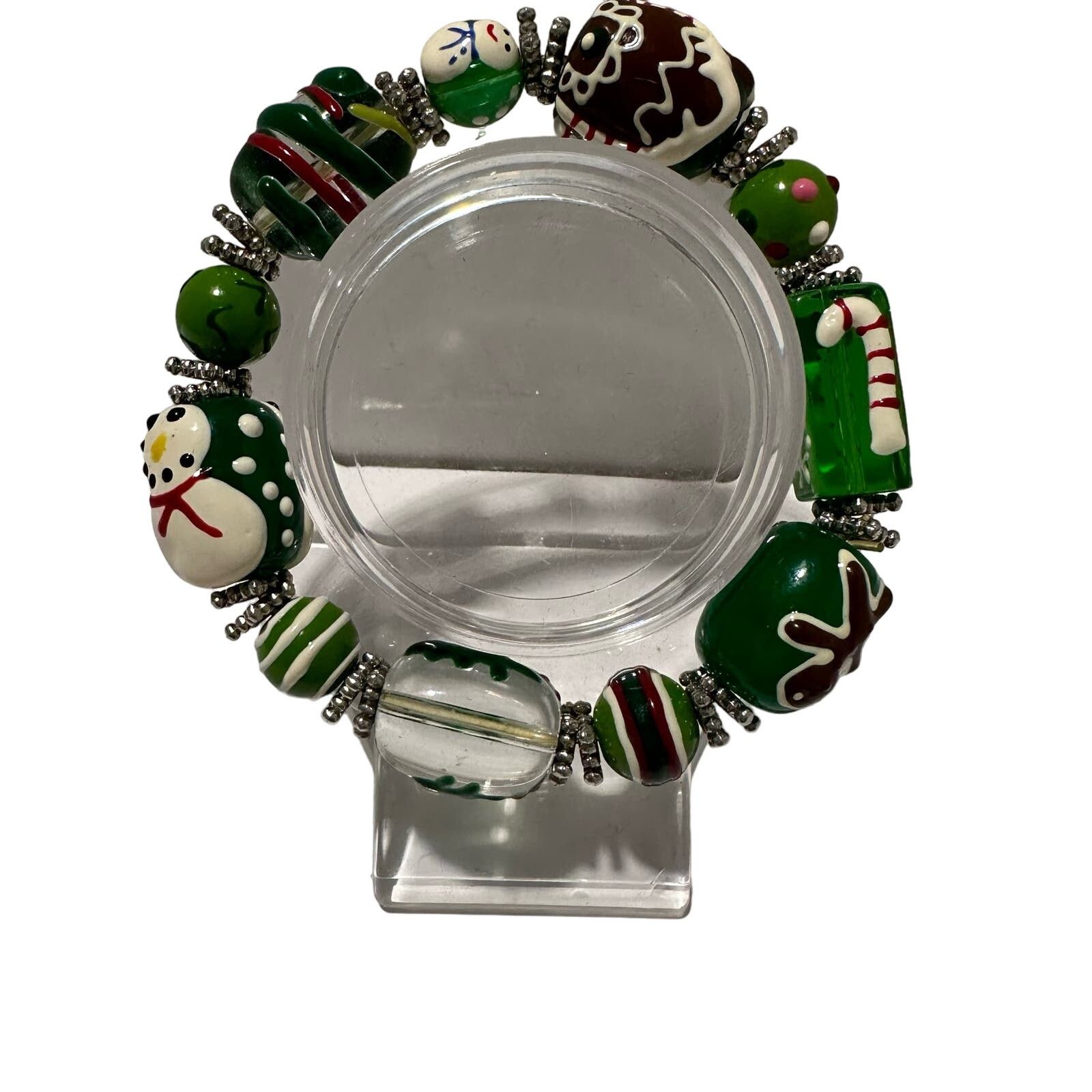 Handmade Christmas Glass Beads Stretch Bracelet Gingerbread Holiday Size ONE SIZE - 3 Thumbnail