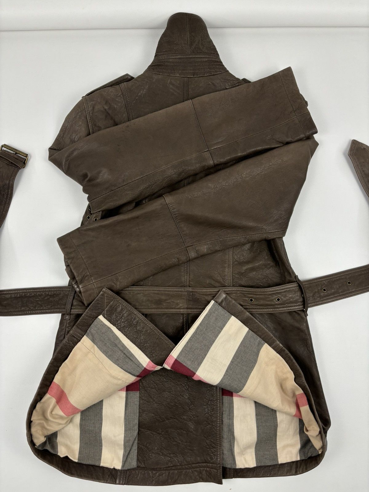 Burberry × Burberry Prorsum BRIT LAMBSKIN Nova Check Double-Breasted Zip Coat Belt Trench Jacket Size L / US 10 / IT 46 - 12 Thumbnail