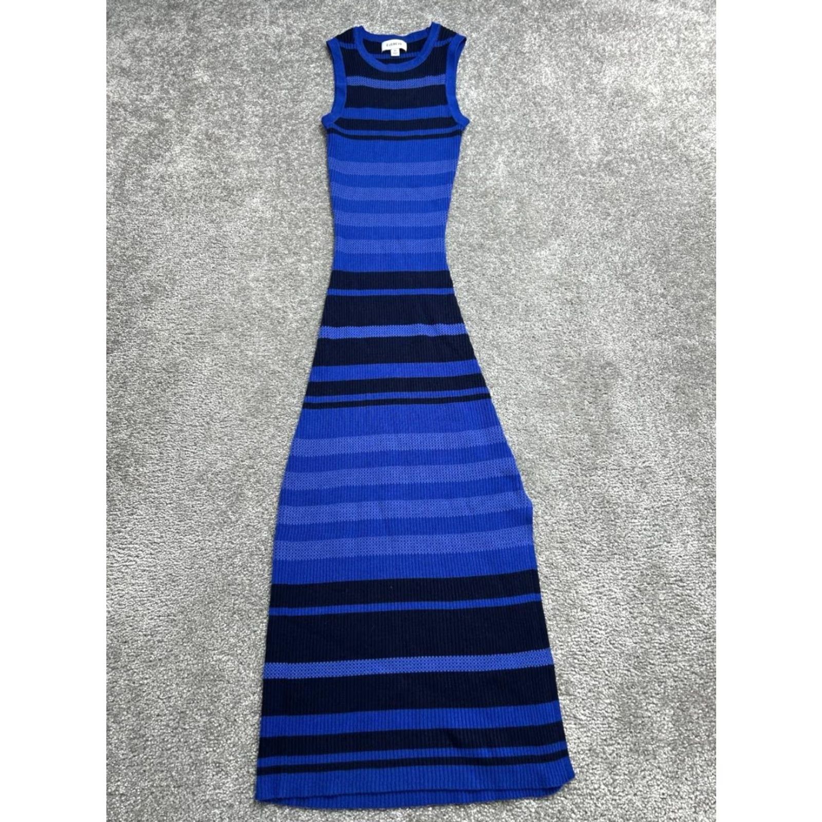 Vintage Evereve Dress Maxi Womens XS Blue Knit Stripes Side Slit Crew Neck Casual Size XS / US 0-2 / IT 36-38 - 2 Thumbnail