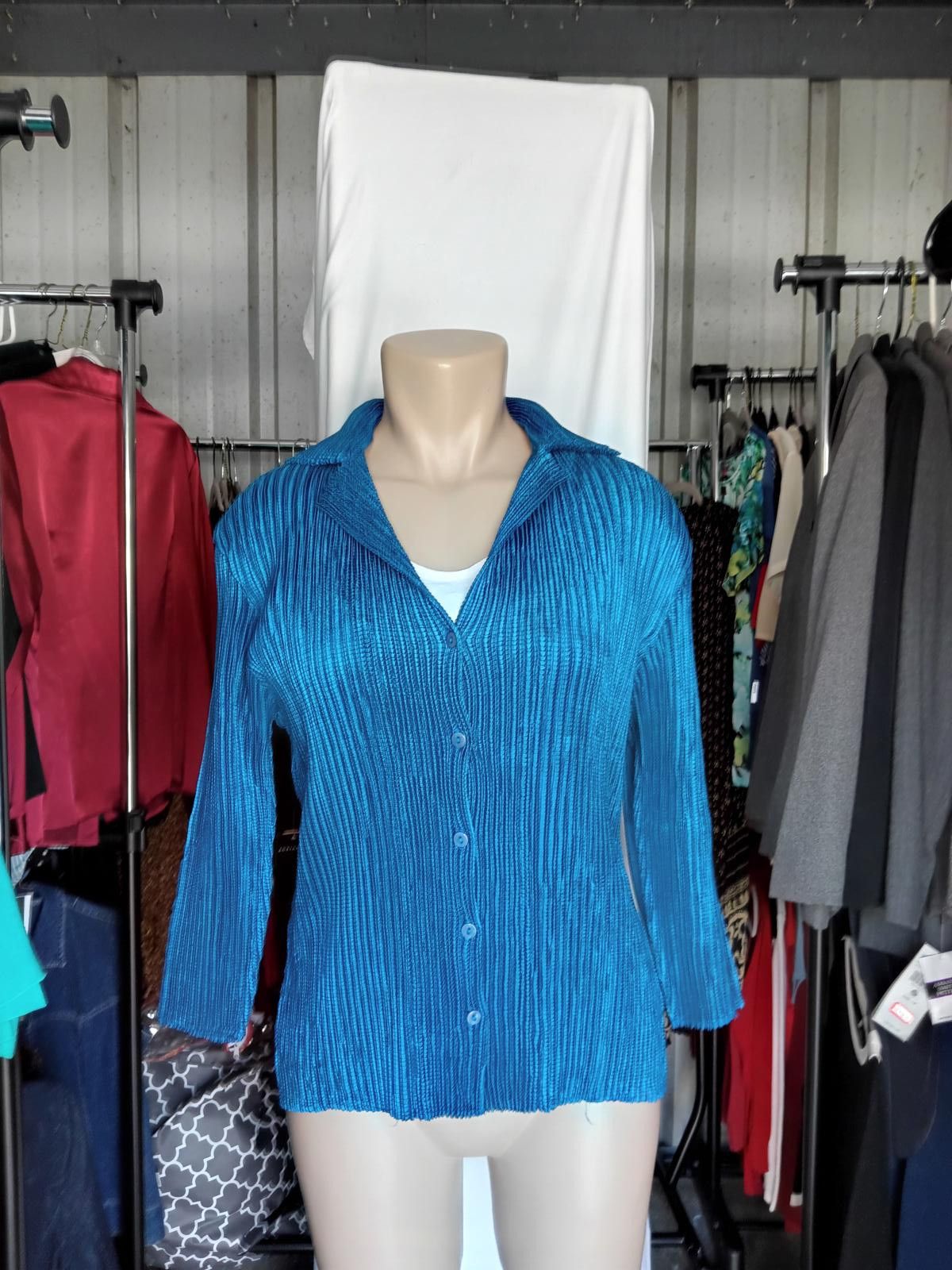 Designer Analeigh Women's Blouse - Vibrant Blue Button-Up Top Size M / US 6-8 / IT 42-44 - 1 Thumbnail