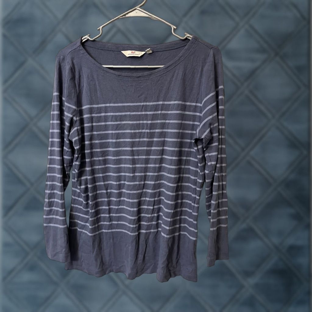 Vineyard Vines Vineyard Vines Sweatshirt Womens Large Blue Striped Long Sleeve Pullover Knit Logo Embroidered Modern Beach Nautical Preppy Size L / US 10 / IT 46 - 1 Thumbnail