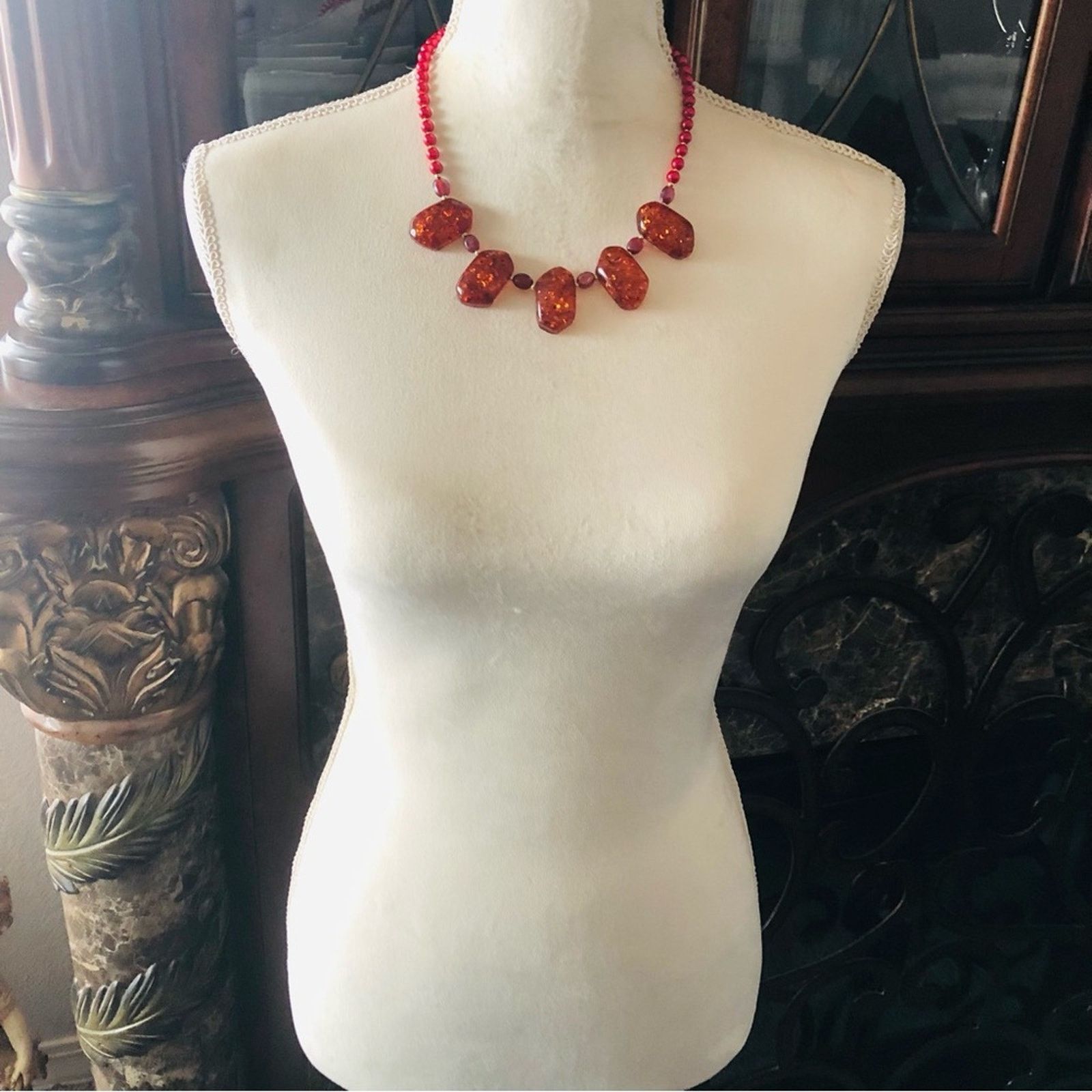 Handmade Handcrafted repurpose faux amber speckle bead Pearl necklace Size ONE SIZE - 6 Thumbnail