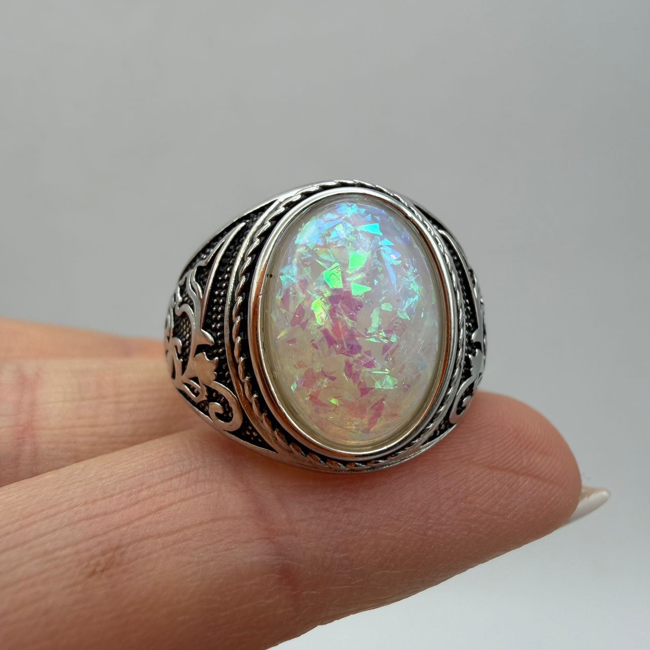 Vintage Vintage Opal Ring 925 Sterling Silver Unisex Statement Ring Size ONE SIZE - 1 Thumbnail
