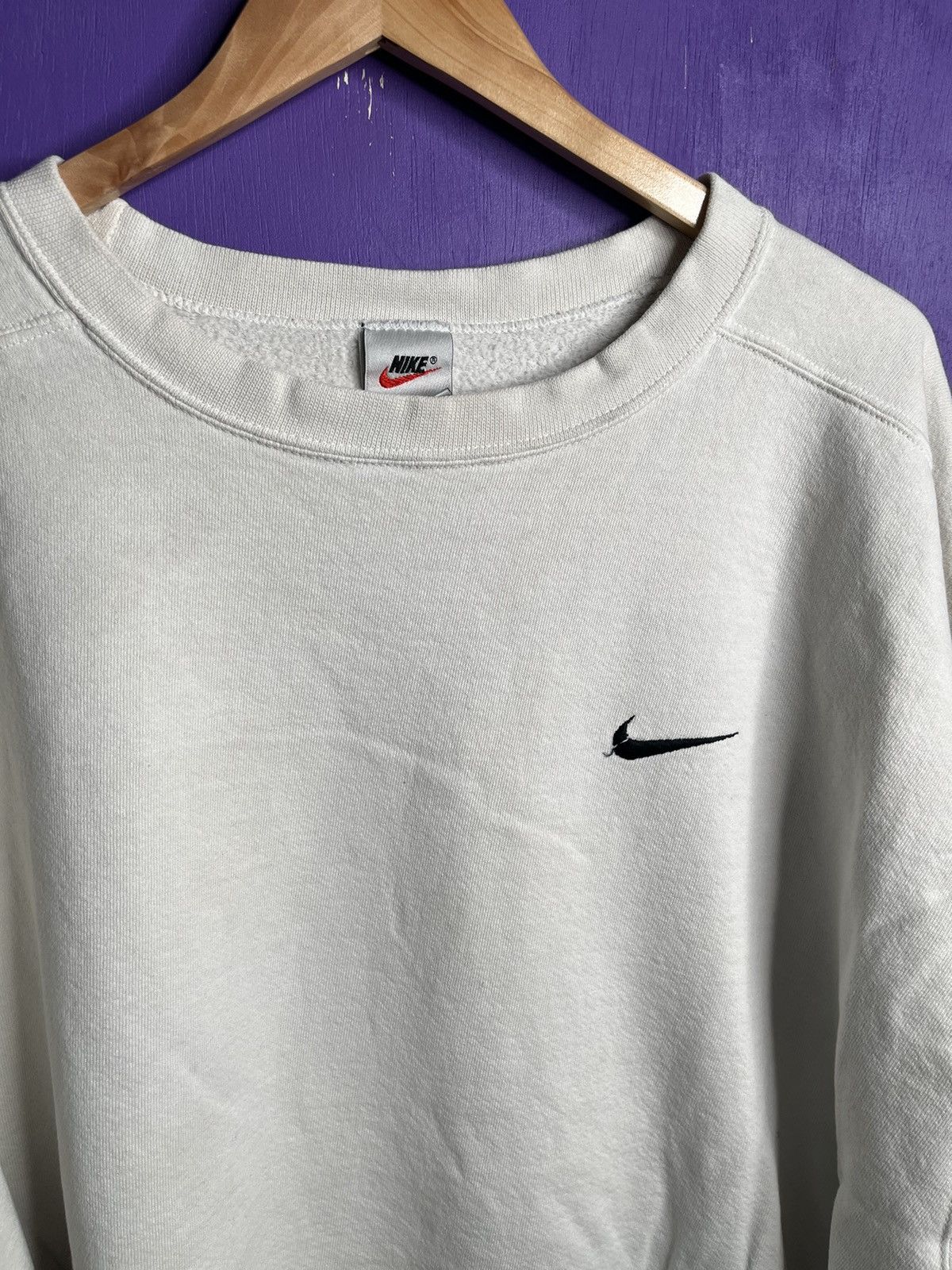 Nike × Vintage Vintage 90s Nike simple swoosh white crewneck Size US XXL / EU 58 / 5 - 3 Thumbnail