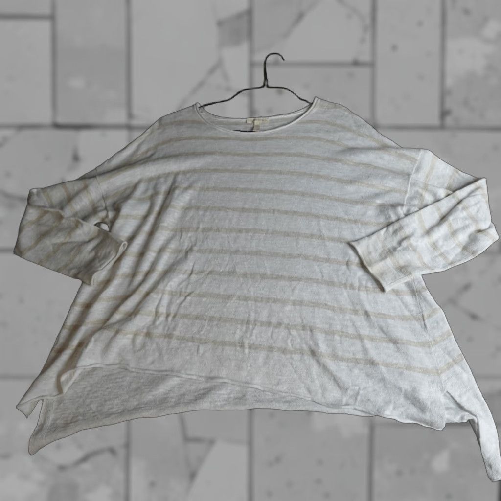 Eileen Fisher VINTAGE? No. Eileen Fisher Womens Sweater Large White Striped Organic Linen Cotton Size L / US 10 / IT 46 - 1 Thumbnail