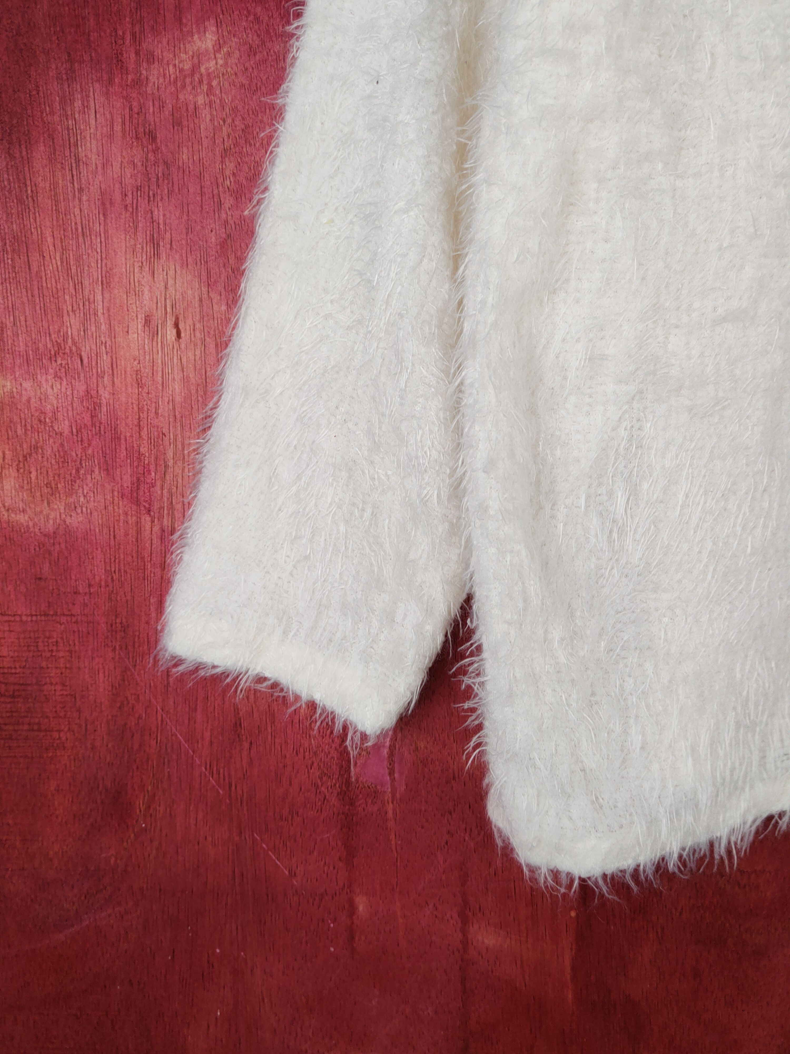 Aran Isles Knitwear Sureve Ivory Shag Shaggy Fur Mohair Knitwear #S2057 Size L / US 10 / IT 46 - 3 Thumbnail