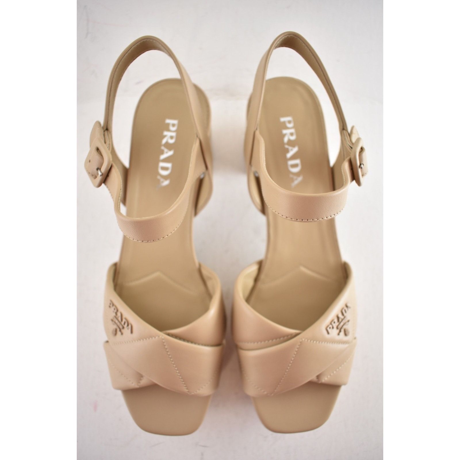 Prada Prada 65mm Nude Beige Quilted Leather Platform Sandal 41 Size US 11 / IT 41 - 13 Thumbnail