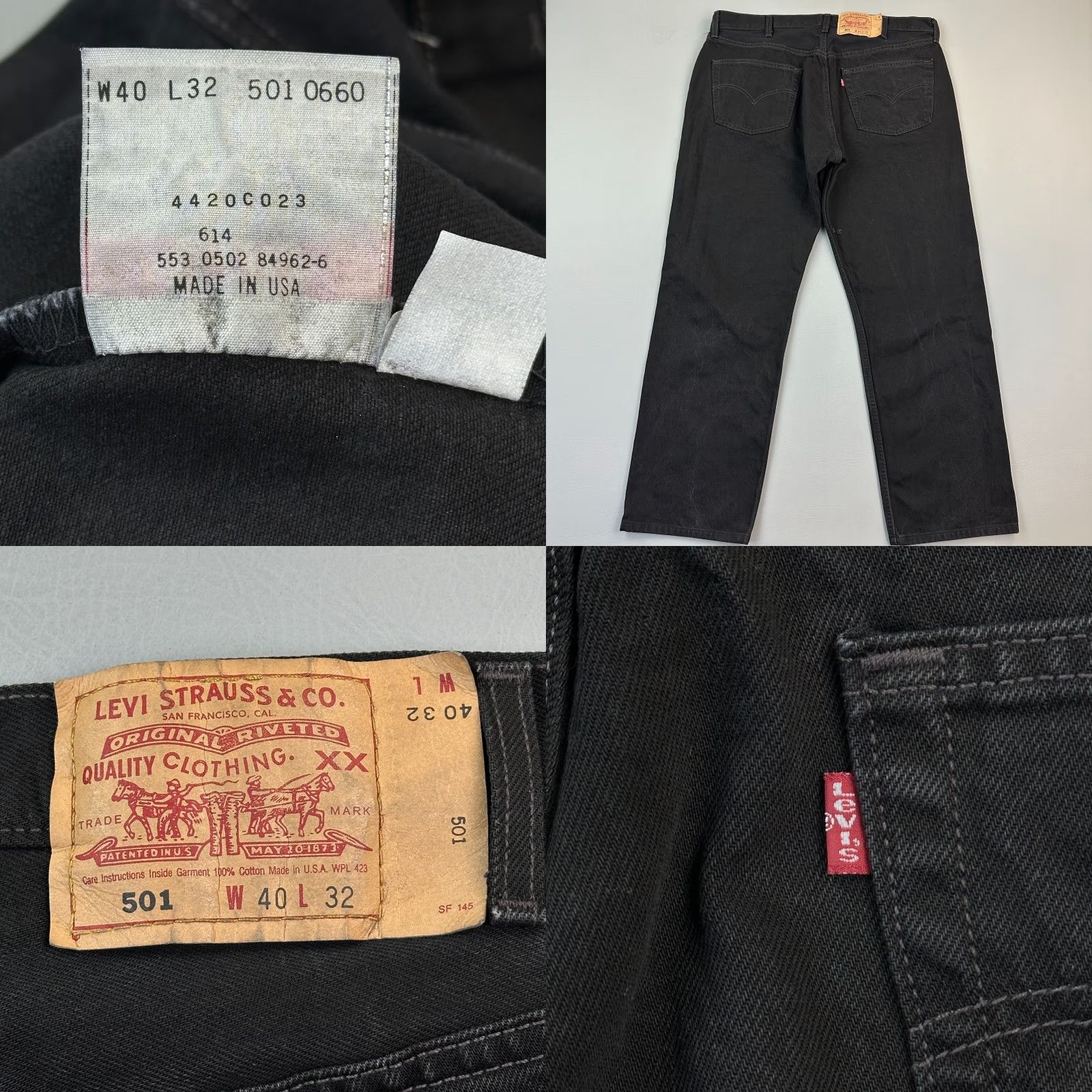 Levi's VINTAGE Levi's 501 Jeans Mens 40x32 Black Straight Fit Button Fly USA Made Size US 40 / EU 56 - 8 Thumbnail