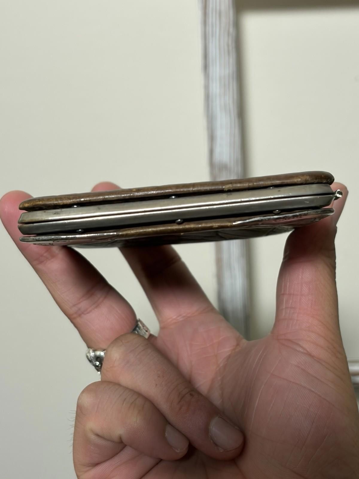 Vintage Croc Print Leather Wallet Cigarette Case W 925 Sterling Tips Size ONE SIZE - 7 Thumbnail