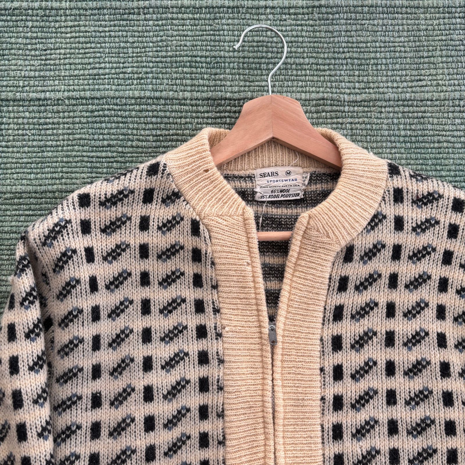 Sears × Vintage 1960s Sears brand zip up wool cardigan, cream and black Size US M / EU 48-50 / 2 - 2 Thumbnail