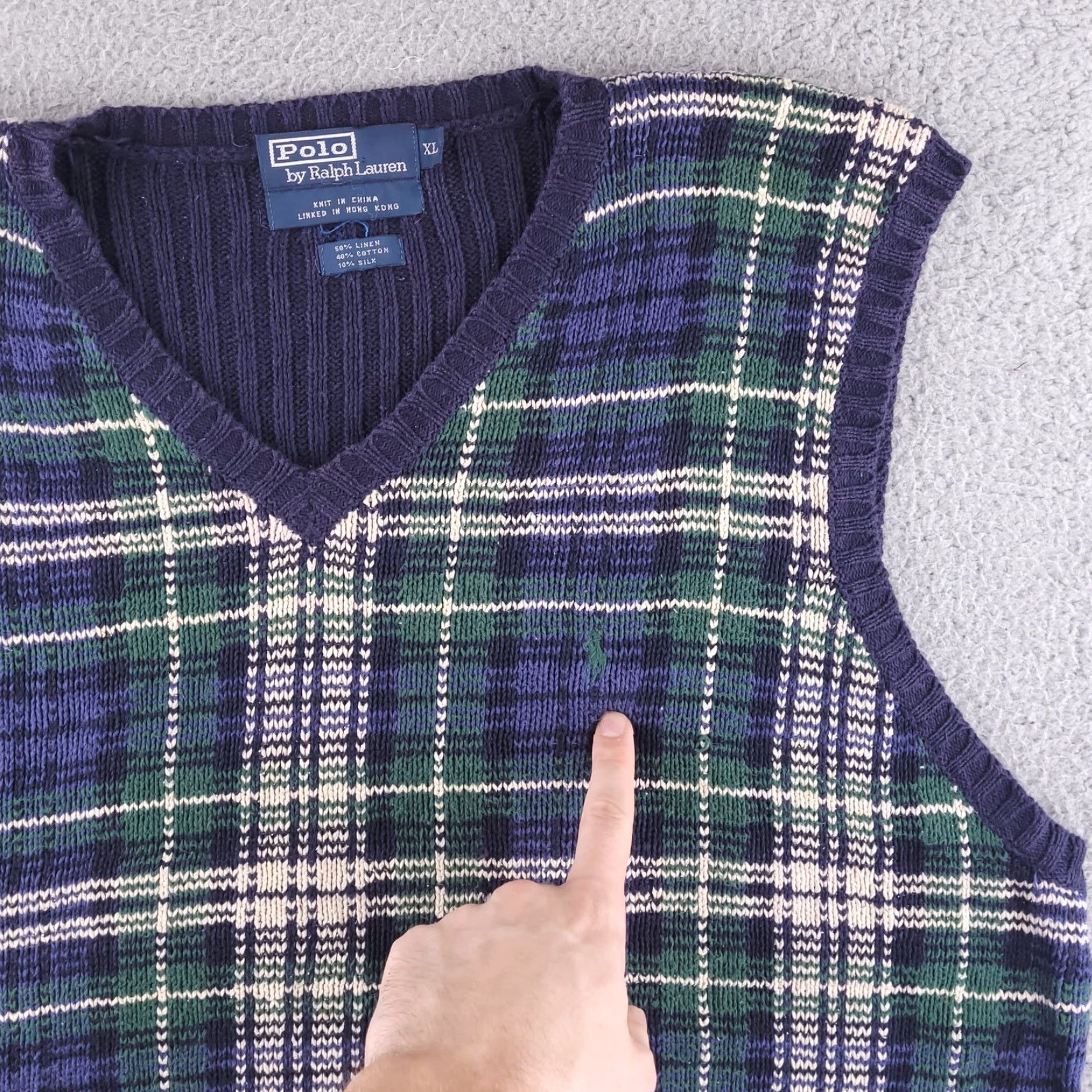 Polo Ralph Lauren VINTAGE Polo Ralph Lauren Vest Sweater Mens XL V-Neck Linen Green Checks Money Vintage Size US XL / EU 56 / 4 - 5 Thumbnail