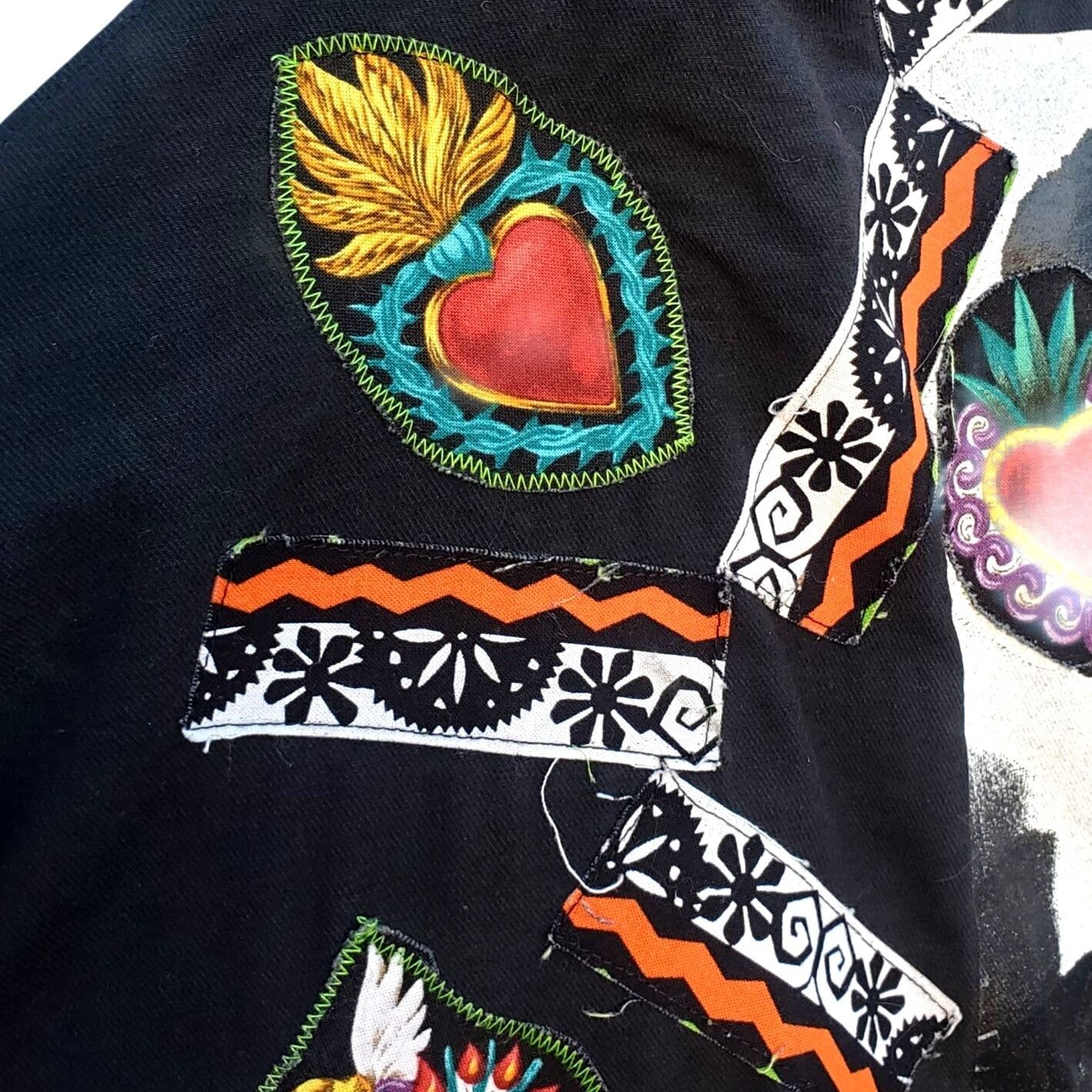 Handmade Frida Kahlo Bib Apron Colorful Handmade Black Cotton Plus Si Size XXL / US 16-18 / IT 52-54 - 4 Thumbnail