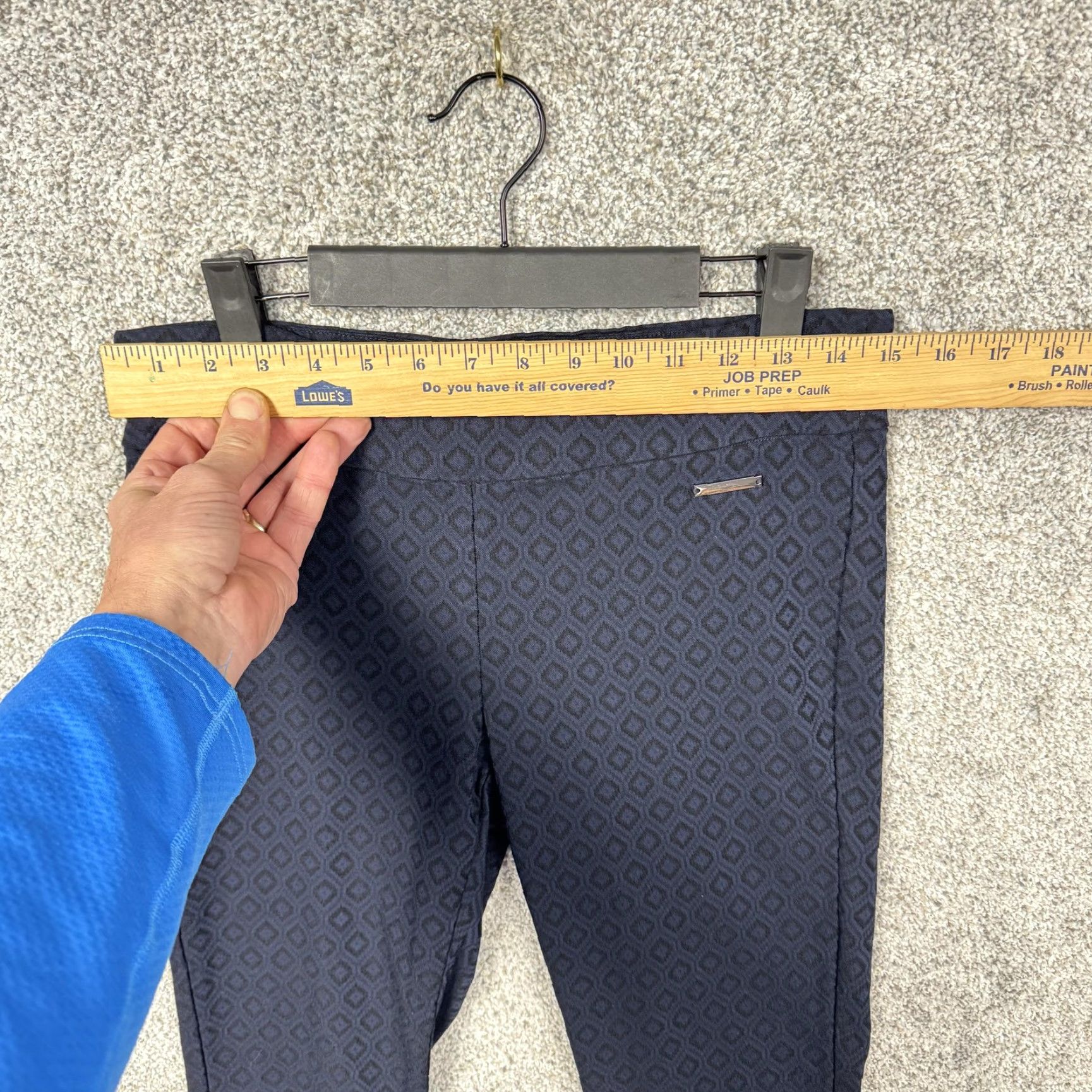 Vintage Roz & Ali Pants Womens 8P Petite Blue Ponte Ankle Workwear Geometric Tapered Pull On Elastic Waist Office Casual Size 30" / US 8 / IT 44 - 2 Thumbnail