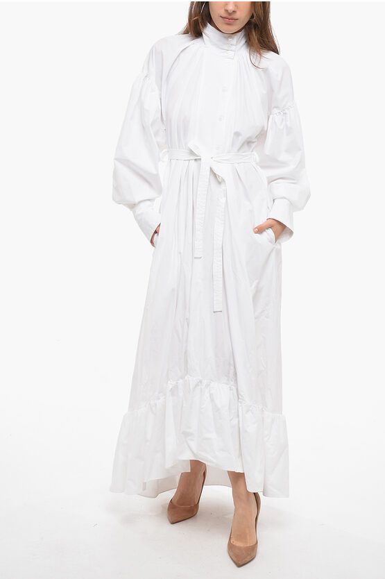 image of Patou Belt Cotton Popeline Maxi Shirt Dress in White, Women's (Size Small)