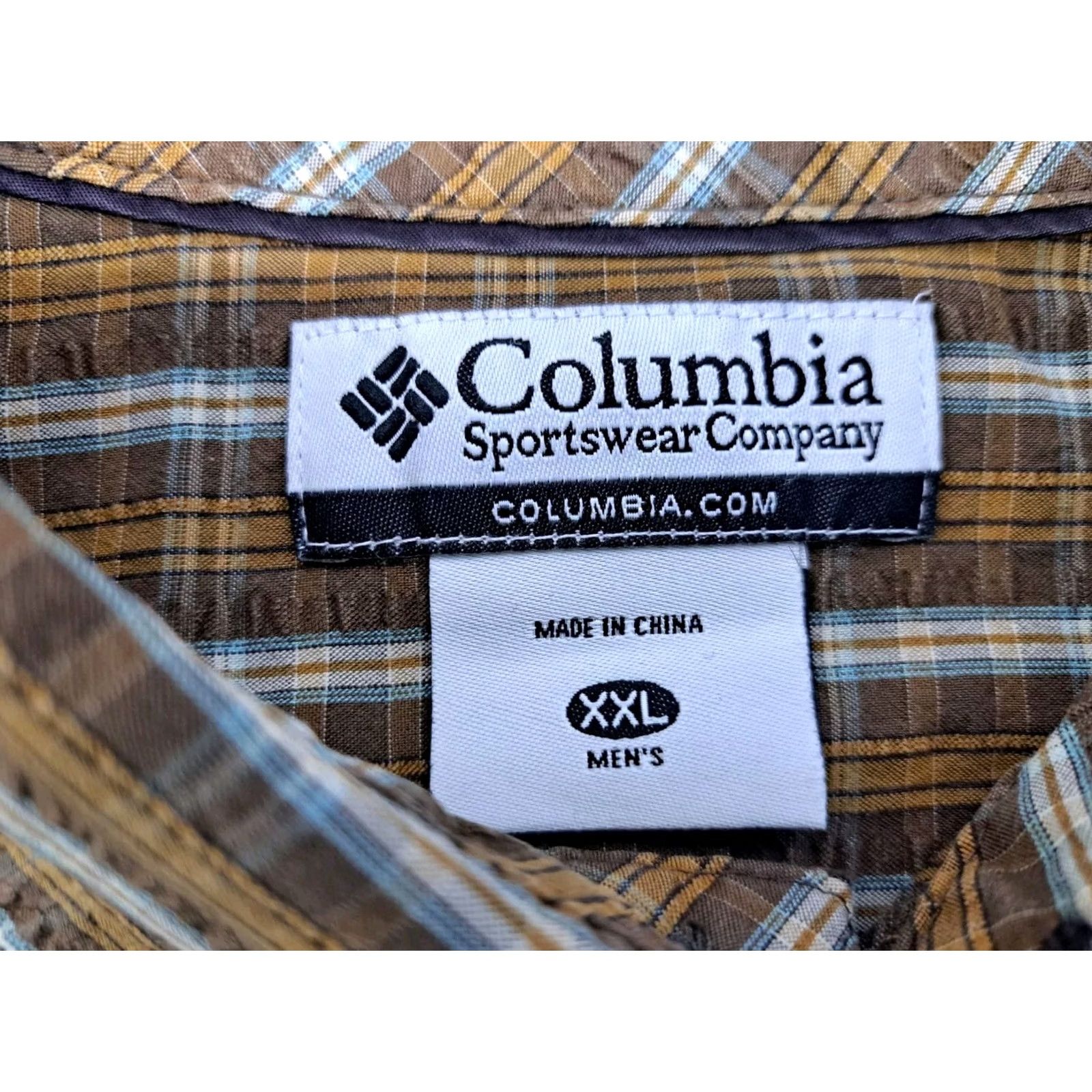 Vintage Columbia Mens Button-Up Shirt Short Sleeve Brown Plaid Front Zip Pocket Regular Knit 2XL Size US XXL / EU 58 / 5 - 2 Thumbnail