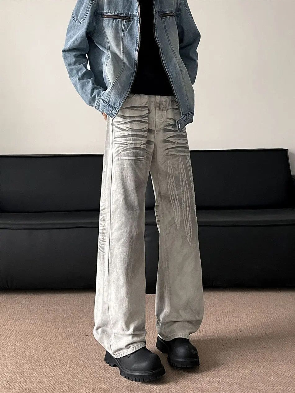 Japanese Brand Retro loose dirty dyed white wide leg jeans Size US 32 / EU 48 - 4 Thumbnail