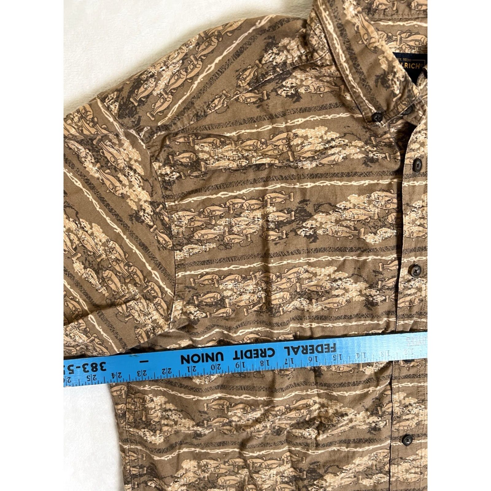 Vintage VINTAGE Woolrich Button-Up Shirt XL Short Sleeve Brown Fish All Over Print 90s Outdoor Retro Men Size US 36 / EU 52 - 4 Thumbnail