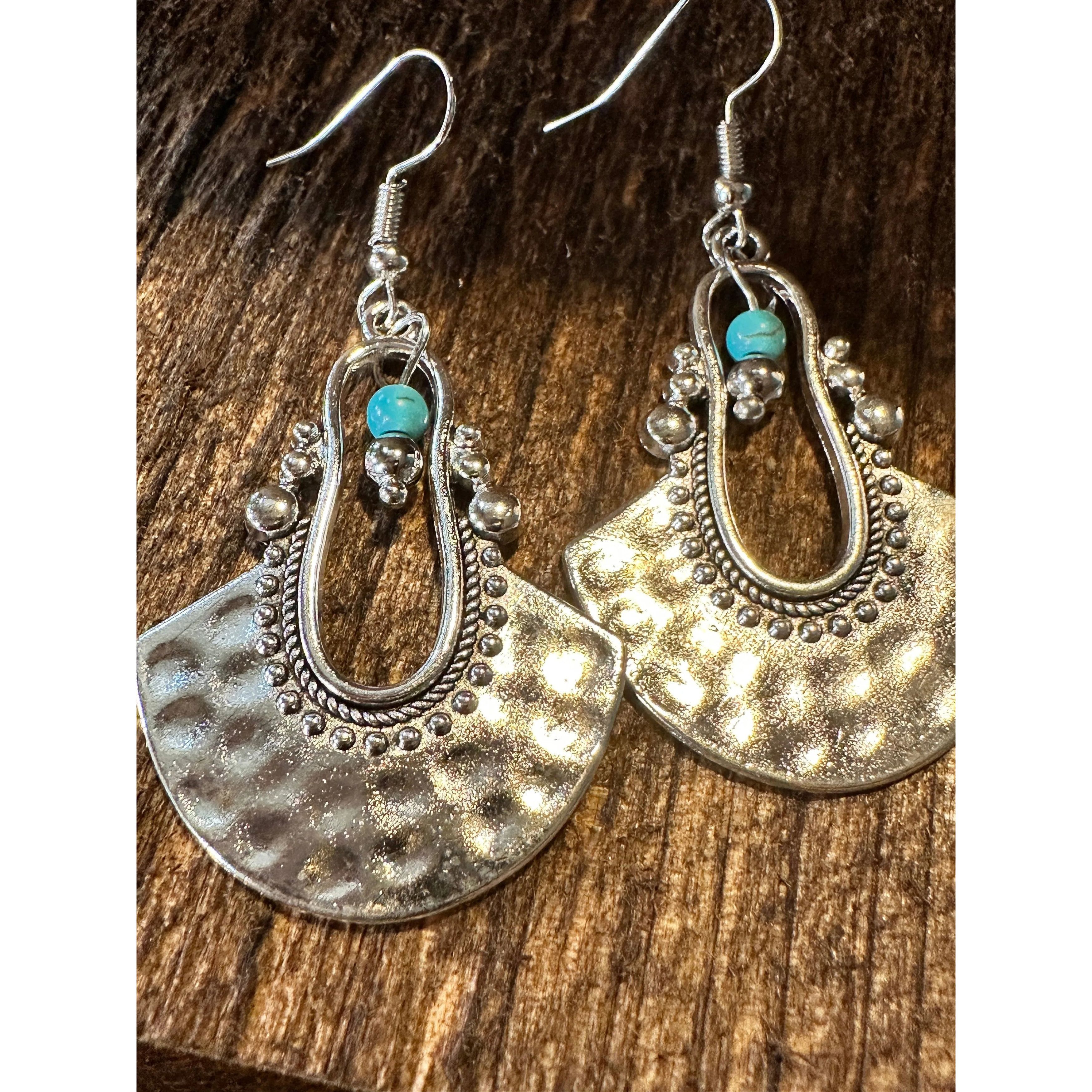 Other Boho Hippie Western Cowgirl Turquoise Stone Fan Silver Drop Size ONE SIZE - 7 Thumbnail