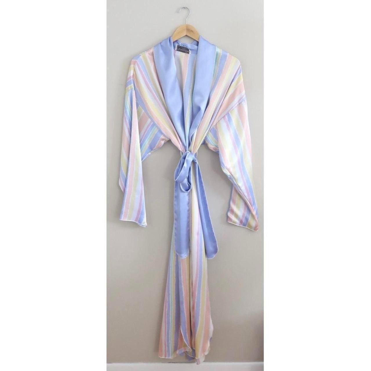 Dior Vintage Christian Dior Pastel Striped Satin Robe | 70s 80s Size L / US 10 / IT 46 - 1 Thumbnail