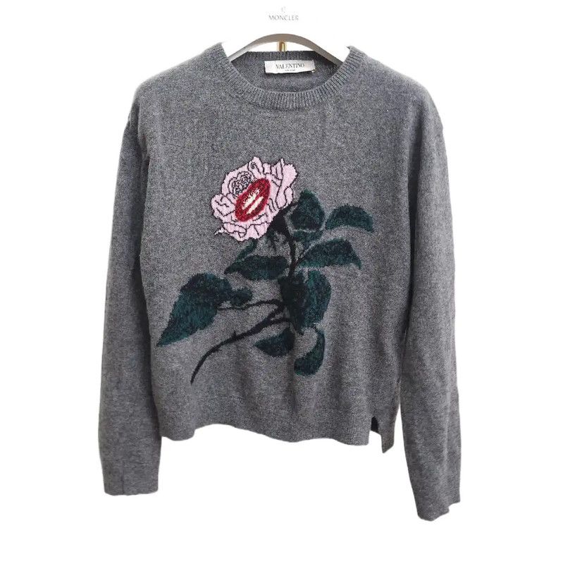 Valentino Valentino Grey Floral Print Wool Sweater 0089 Size S / US 4 / IT 40 - 1 Thumbnail