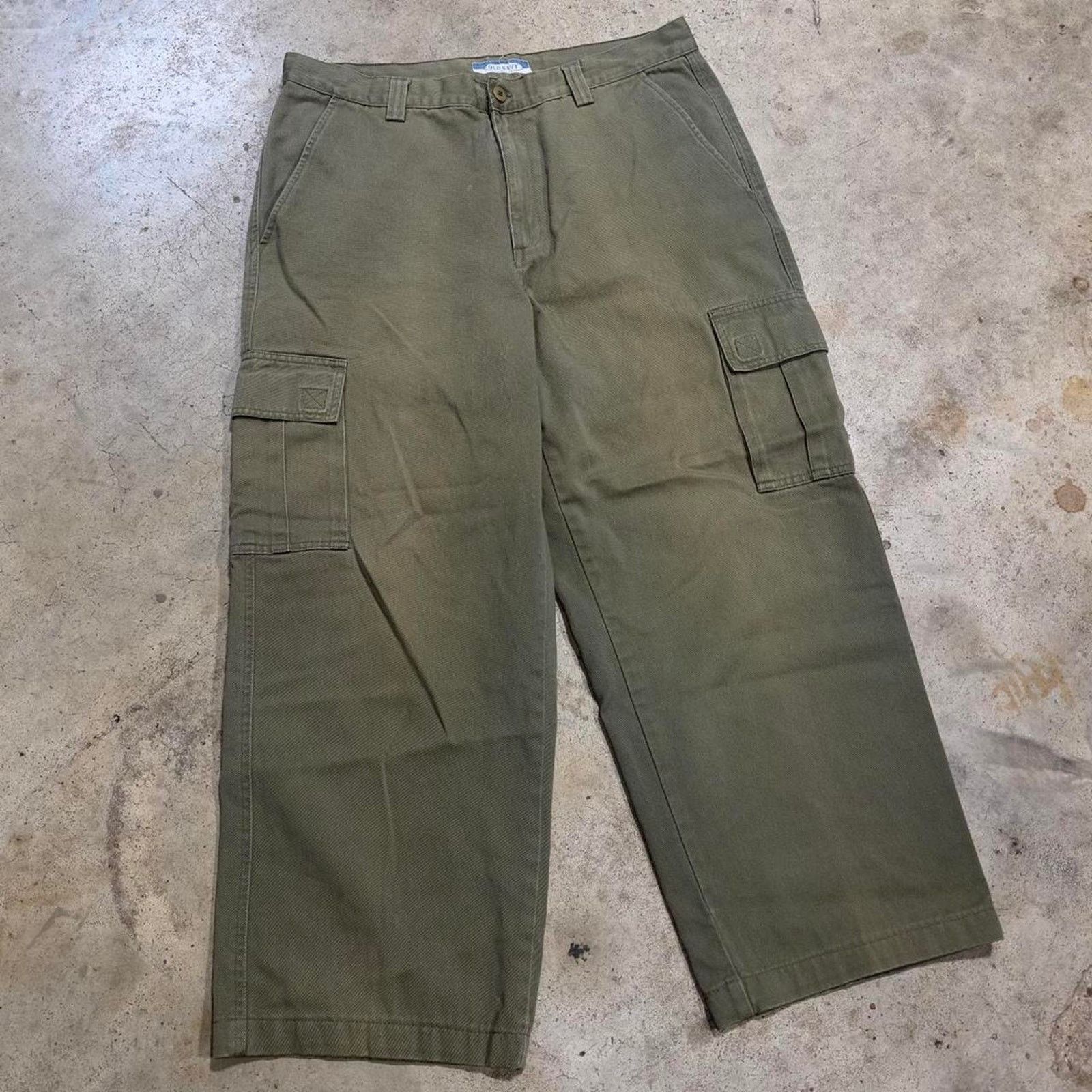 Japanese Brand × Vintage Baggy Y2K Faded Olive Green Cargo Workwear Pants Size US 36 / EU 52 - 4 Thumbnail