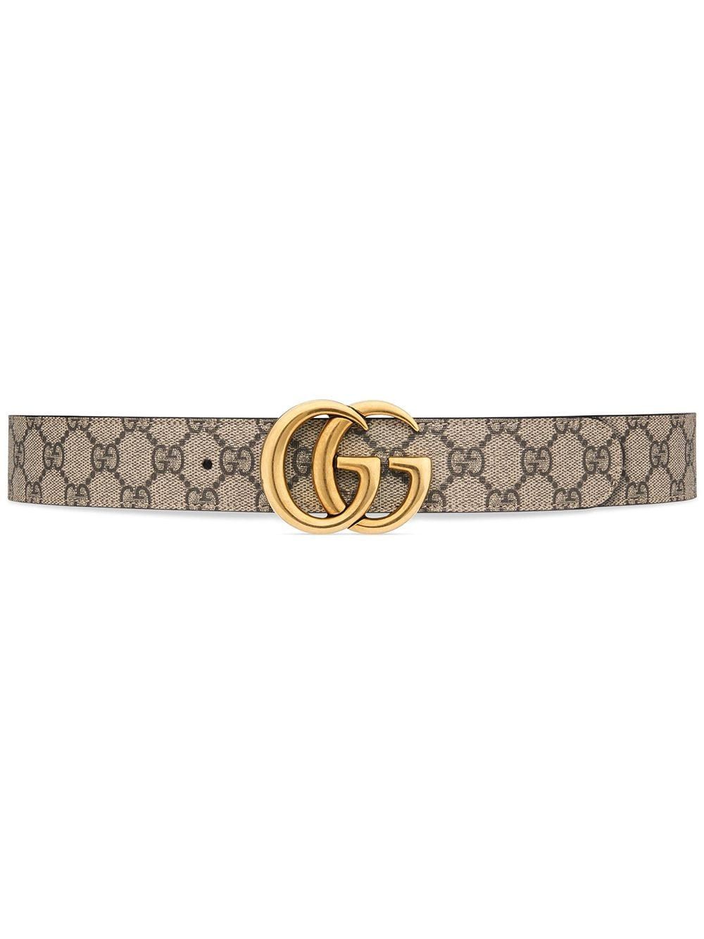 image of Gucci GG Leather Belt Reversible Black in Gold, Women's