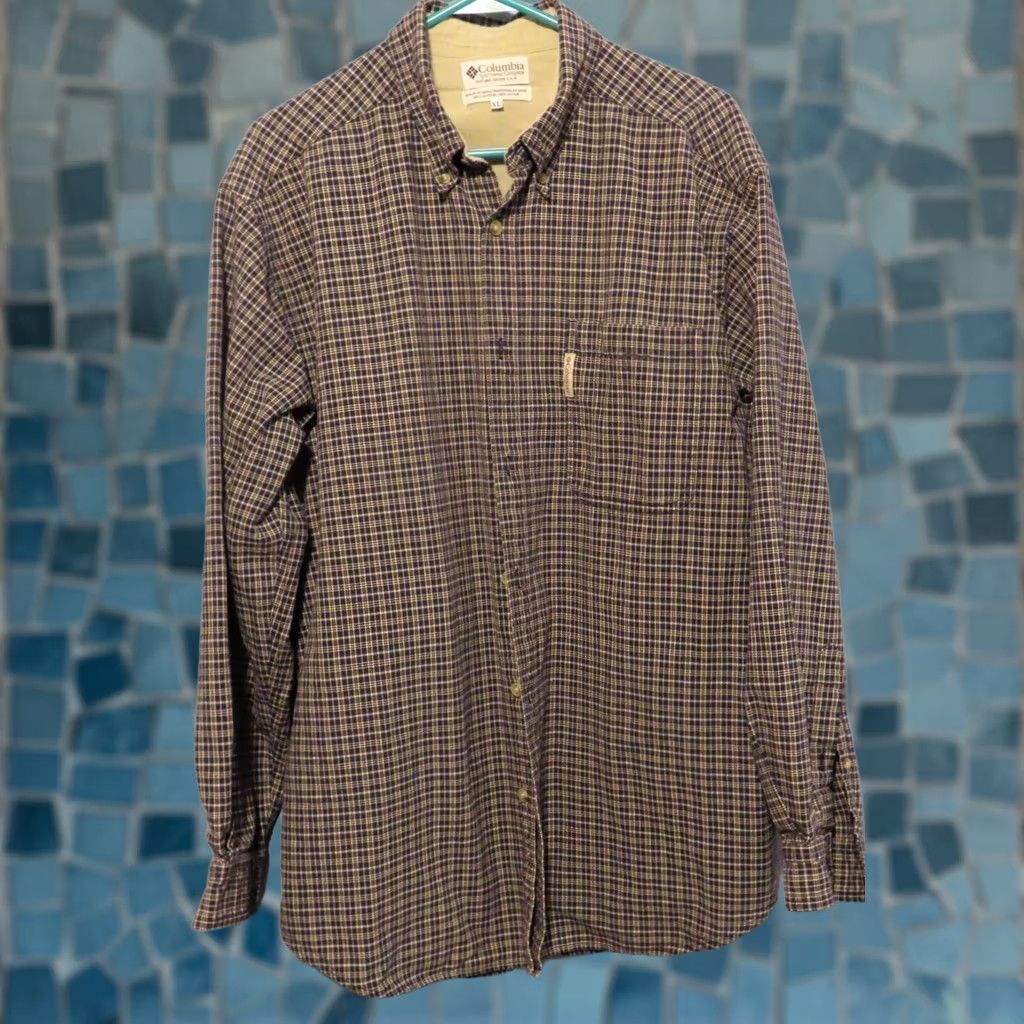 Vintage Columbia Button-Up Shirt Men's XL Plaid Knit Cotton Long Sleeve Blue Regular Size US XL / EU 56 / 4 - 1 Thumbnail