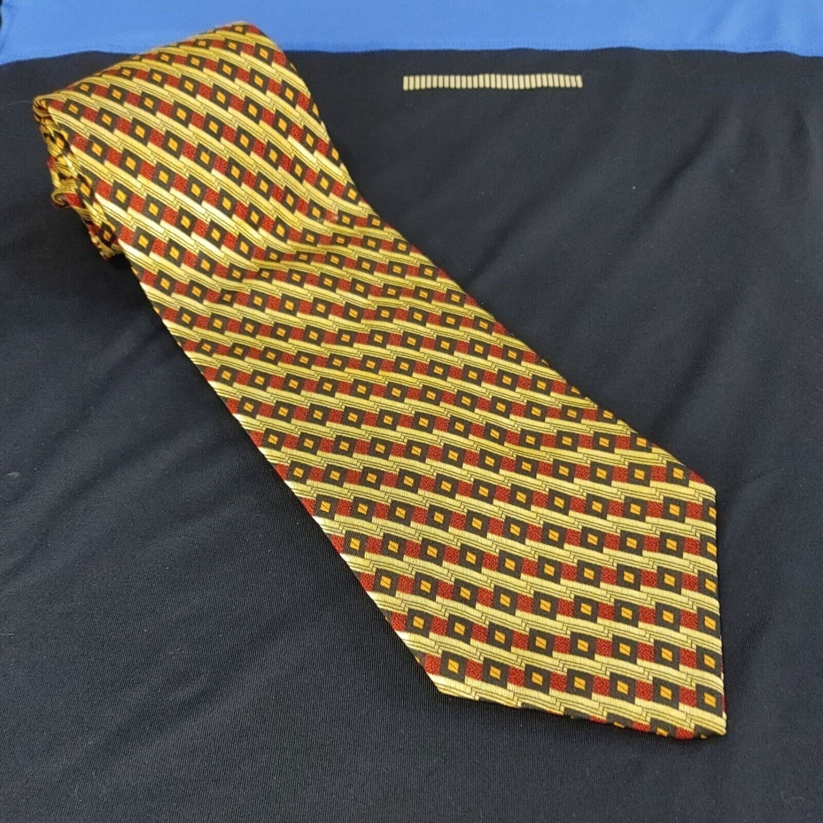 Lord & Taylor Lord & Taylor Men's 100% Italian Silk Gold/Red Checked Neck Size ONE SIZE - 1 Thumbnail