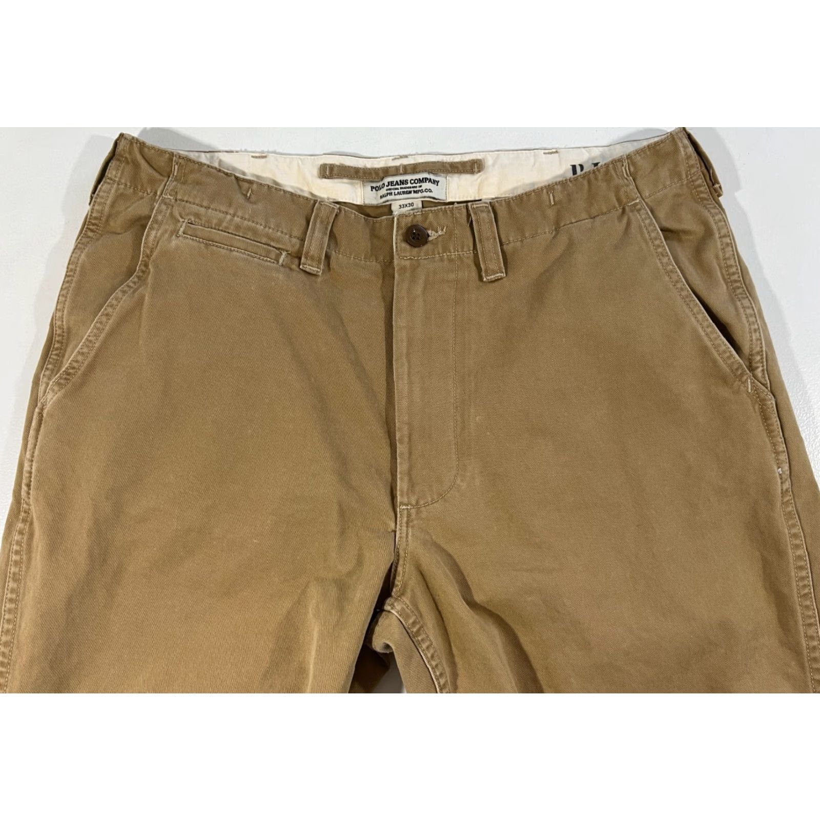 Polo Ralph Lauren VINTAGE Polo Ralph Lauren Men's Chino Pants 33x30 Tan Cotton 90s Vintage Polo Jeans Company RL67 Front Flat Front Belt Loops Straight Leg Mens Pants Size US XS / EU 42 / 0 - 5 Thumbnail