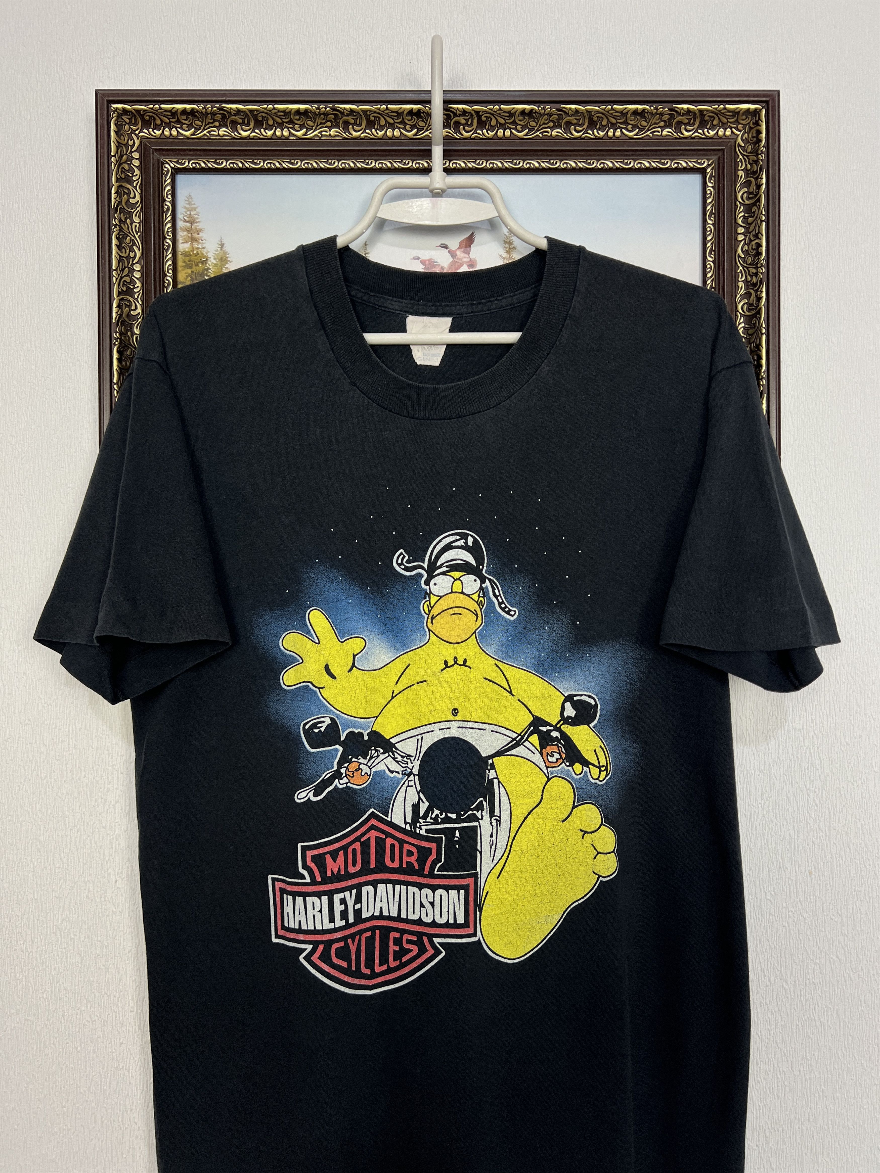 Harley Davidson Vintage 90's Homer Simpsons Over Print Tee Shirt Rare Size US M / EU 48-50 / 2 - 2 Thumbnail