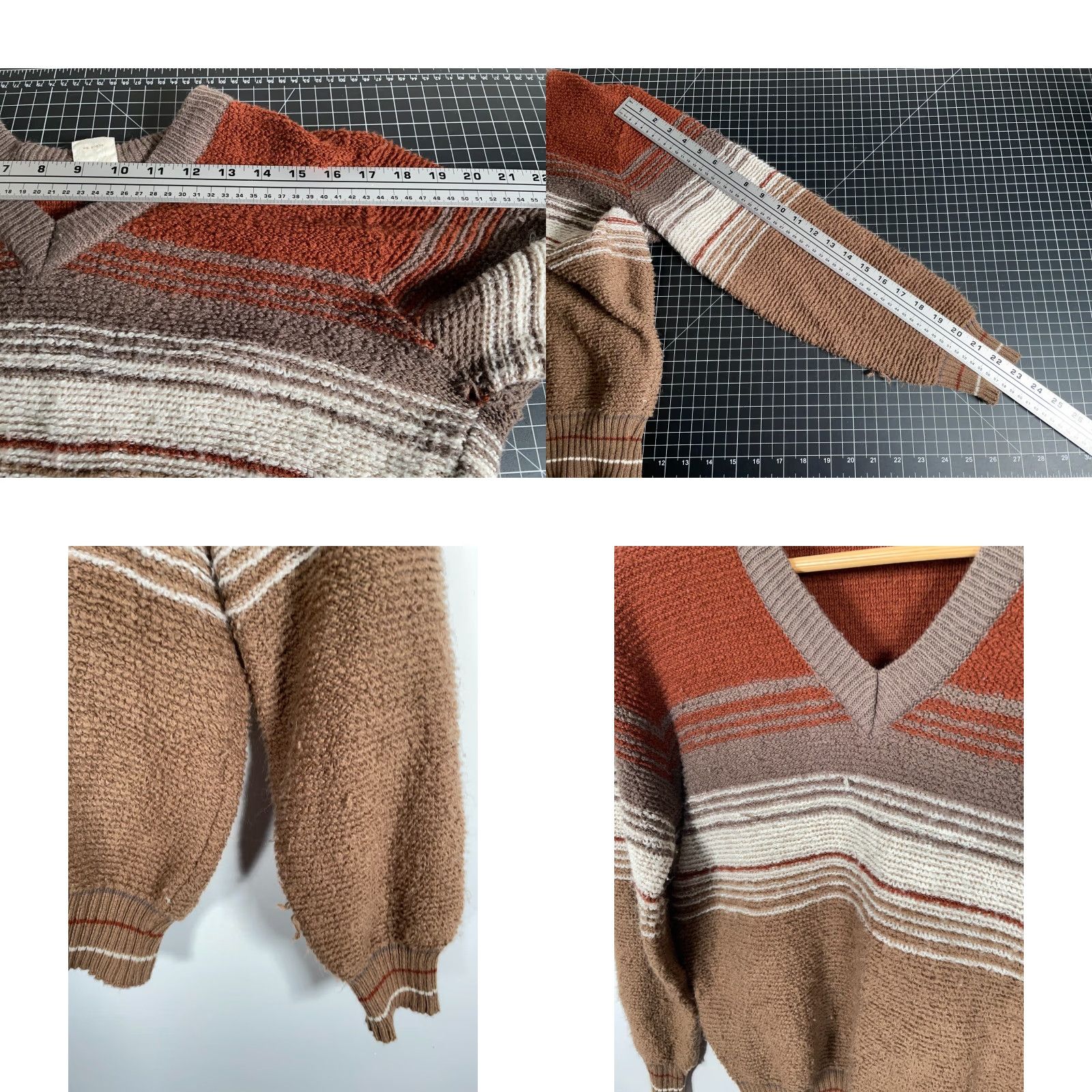 Vintage VINTAGE Alfie California Sweater Mens M Sweatshirt Knit V-Neck Chunky Pullover 70s 80s Preppy Retro Brown Red Beige Striped Regular Fit Long Sleeve Size US M / EU 48-50 / 2 - 8 Thumbnail