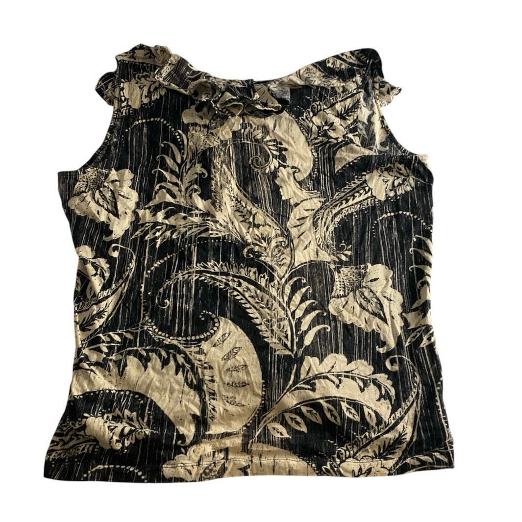 Ralph Lauren Chic Floral Ruffle Collar Black Beige Blouse Ralph Lauren 1X Size XXL / US 16-18 / IT 52-54 - 5 Thumbnail