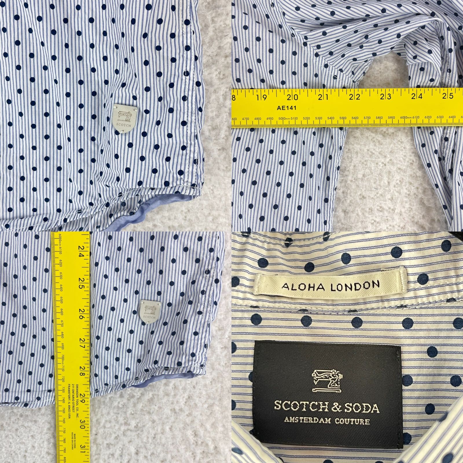 Scotch & Soda Scotch & Soda Aloha London Blue Polka Dot Button-Up Shirt Mens XL Long Sleeve Shirt Size US XL / EU 56 / 4 - 8 Thumbnail