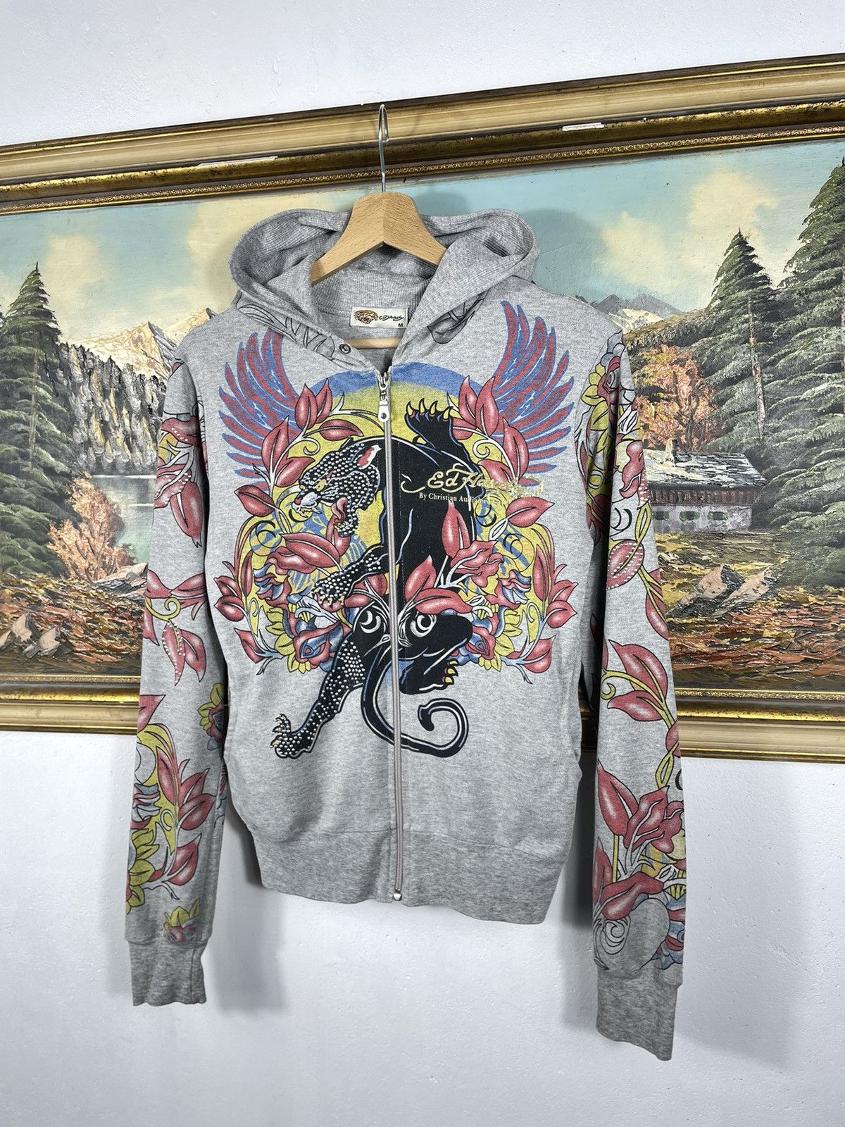 Christian Audigier × Ed Hardy × Vintage Ed Hardy x Christian Audigier Retro 00s Hoodie With Crystals Size M / US 6-8 / IT 42-44 - 3 Thumbnail