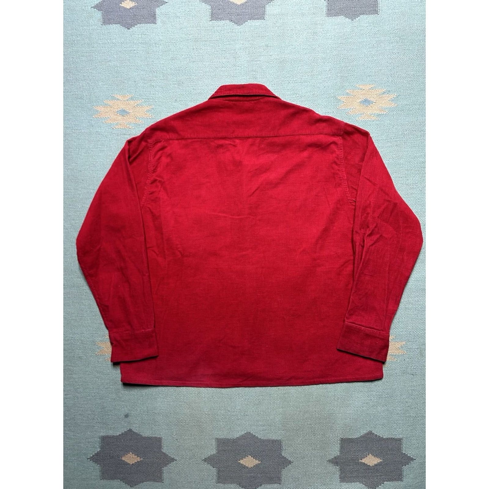 Vintage VINTAGE Rockabilly 50s Button-Up Corduroy Shirt Long Sleeve Red Collared Large L Mens Size US L / EU 52-54 / 3 - 6 Thumbnail