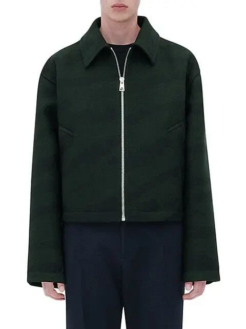 image of Bottega Veneta O1Bcso1Str0324 Tiger Striped Wool Kimono Jacket Dark Green, Men's (Size Small)