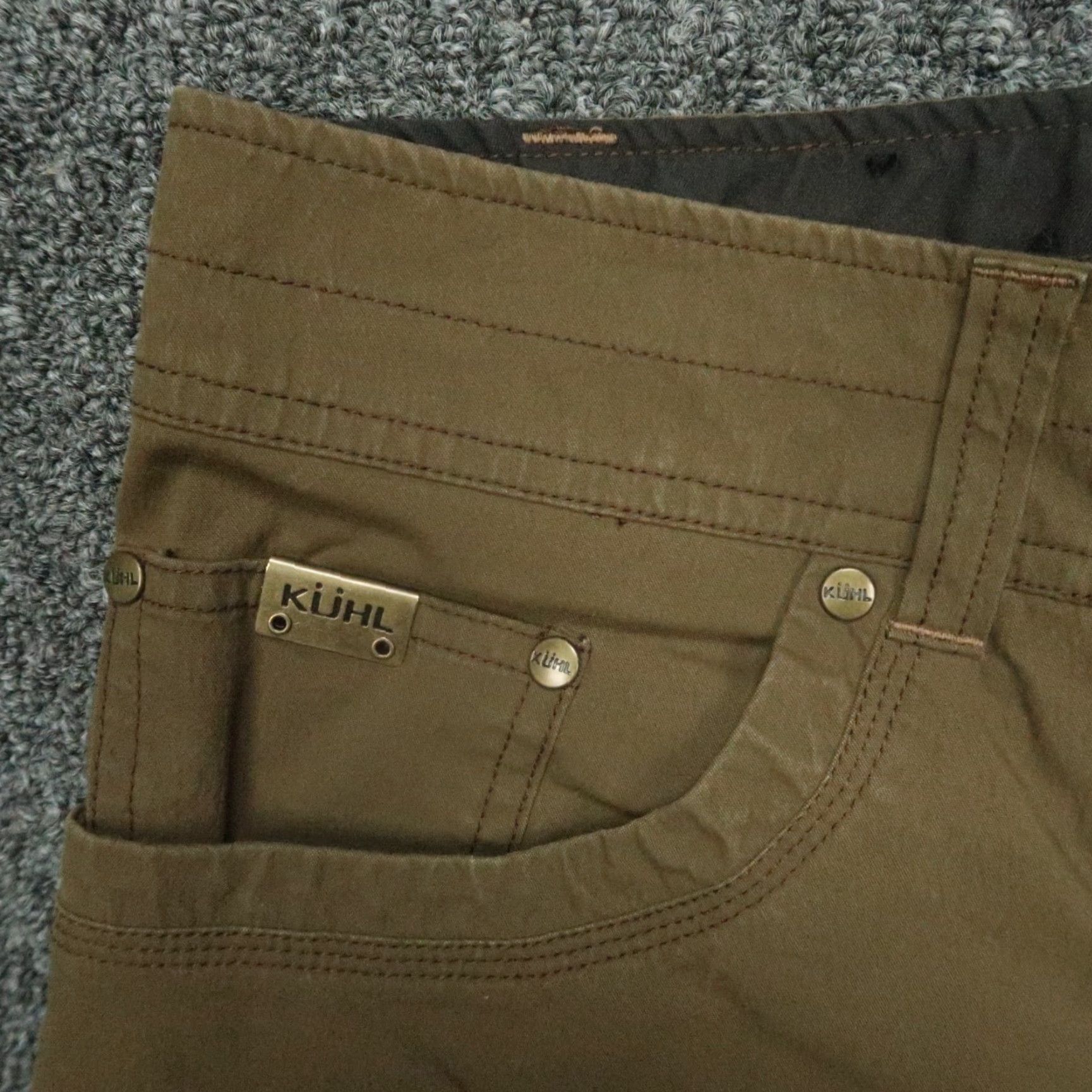 Vintage Kuhl Revolvr Pants Mens 40x32 Green Brown Vintage Patina Dye Chino Pocket 5-0rtn Stretch Regular Straight 40 Inseam Casual Travel Workwear Mens Size US 40 / EU 56 - 3 Thumbnail