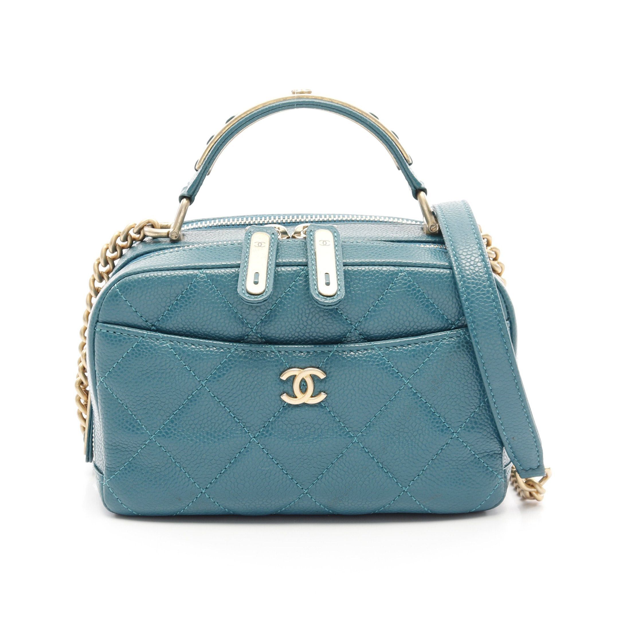 Chanel Matelasse Chain Shoulder Bag Caviar Skin Blue Green Gold Hardware, Women's