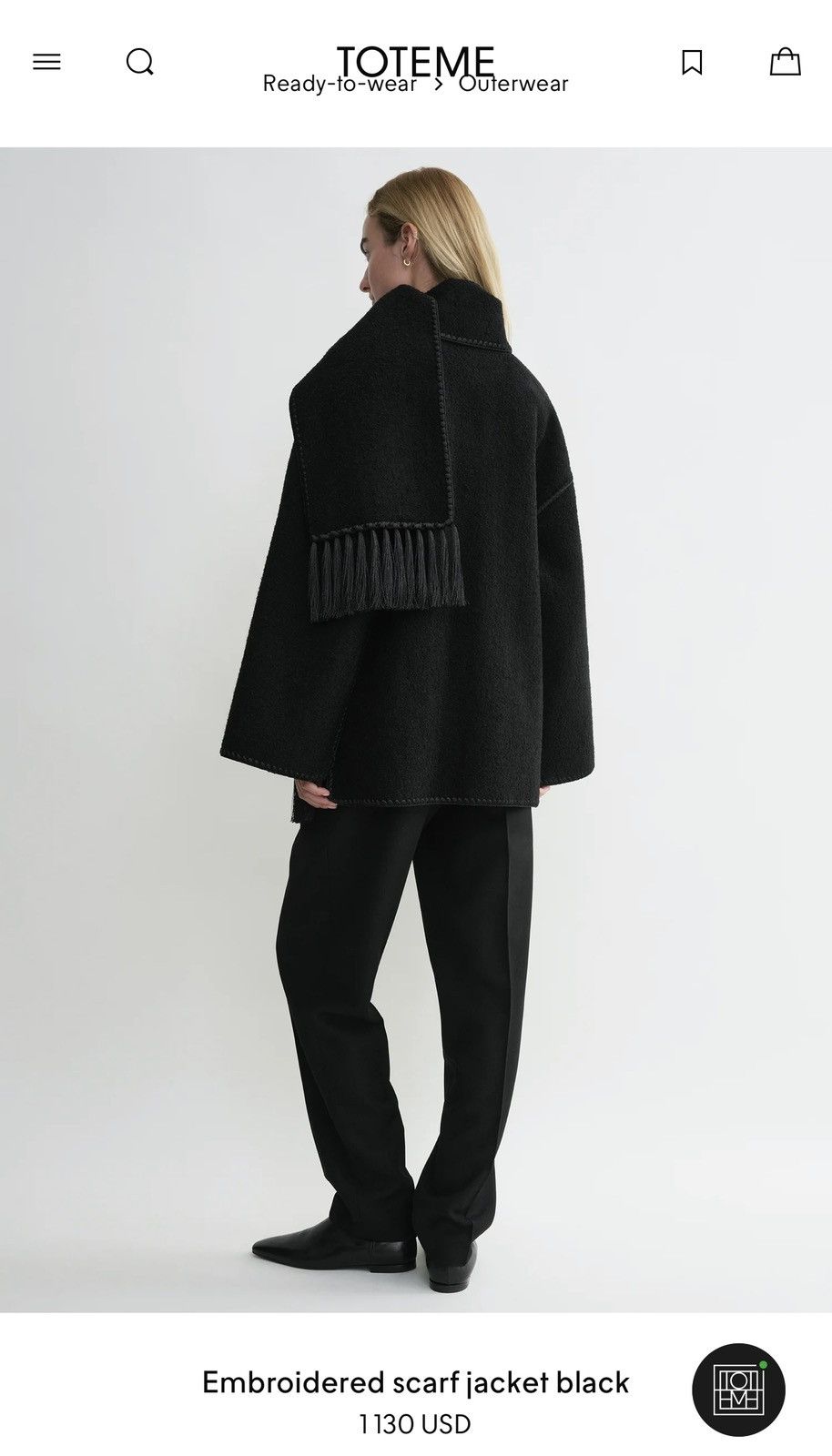 Designer × Toteme Toteme NWT avant garde wool blend embroidered scarf jacket Size XS / US 0-2 / IT 36-38 - 4 Thumbnail