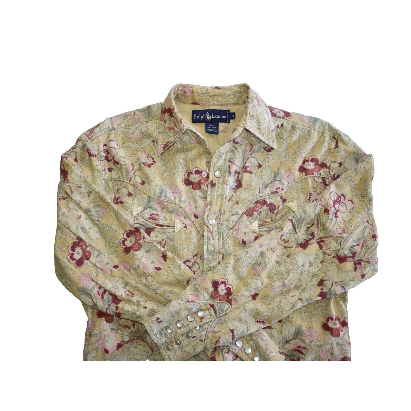 Ralph Lauren NEW RALPH LAUREN Beige Floral Cotton Button Up Shirt Size 4 Size S / US 4 / IT 40 - 3 Thumbnail