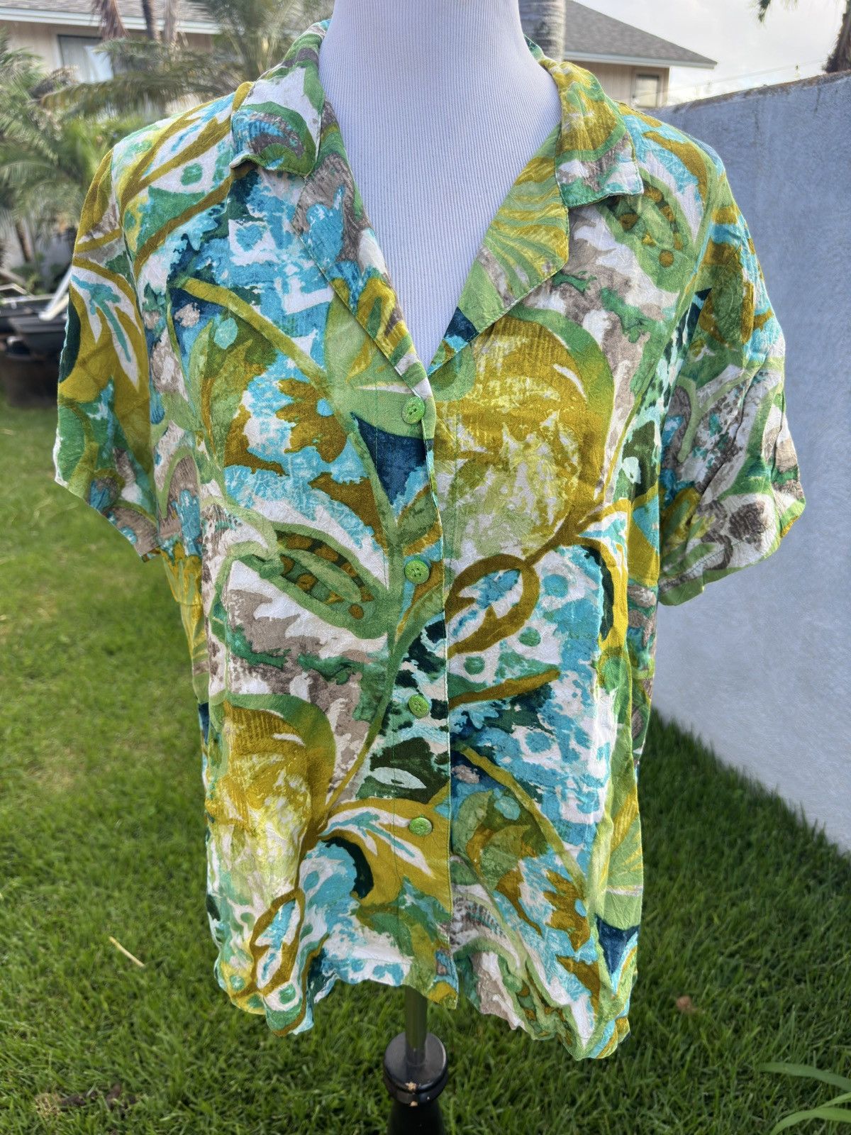 PreOwned Jams World Blouse Green Full Button Women's XL