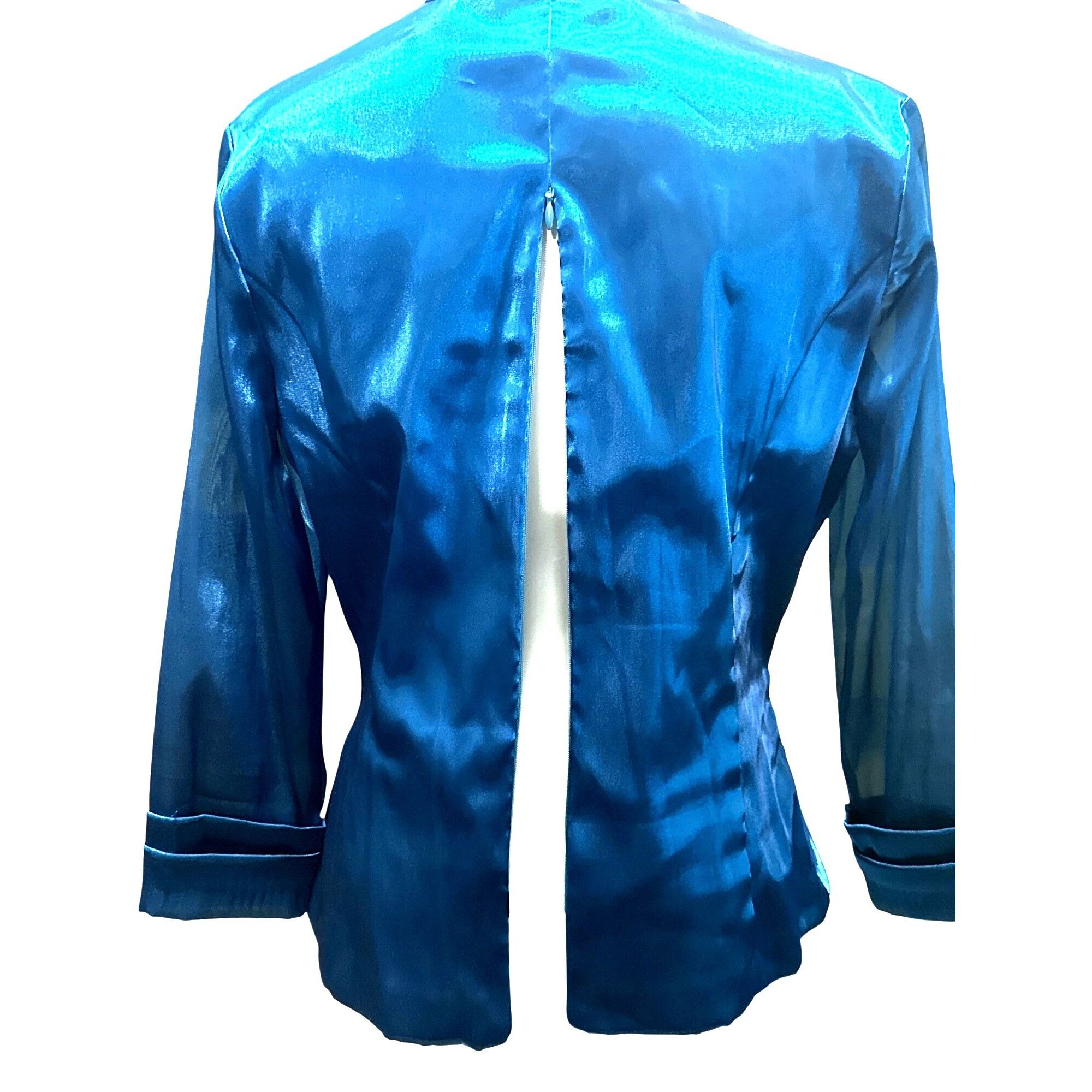 Other Jackie Jon New York Size 6 Teal Satin Wrap Tie Waist Top Bac Size M / US 6-8 / IT 42-44 - 8 Thumbnail