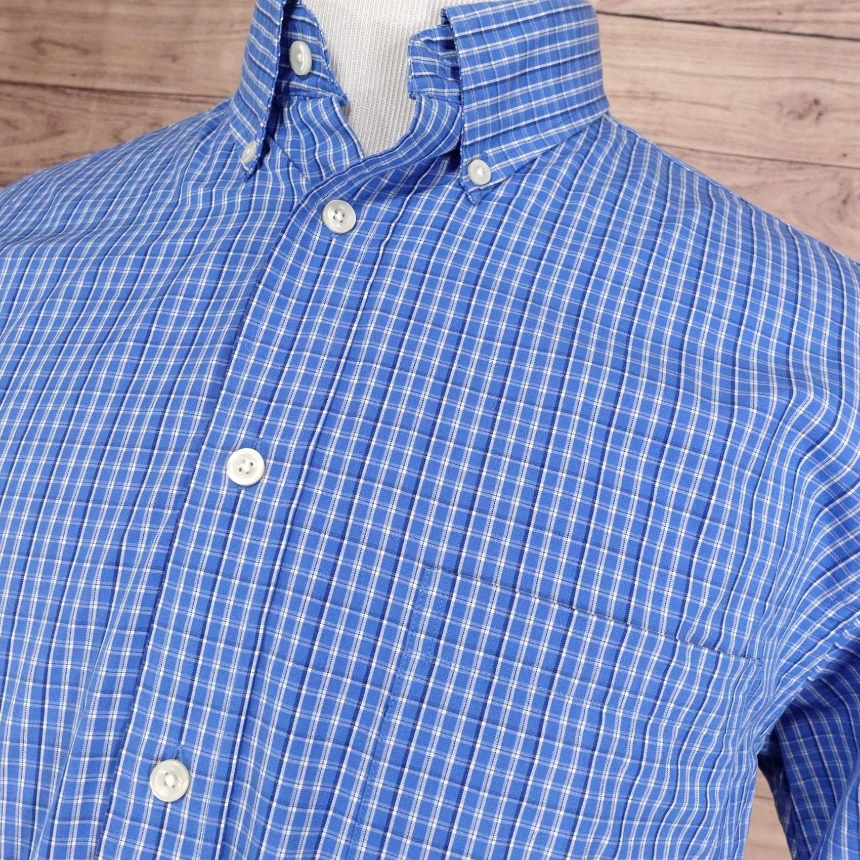 Roundtree & Yorke Roundtree & Yorke Shirt Mens L Blue Check Long Sleeve Button-Up Cotton Size US L / EU 52-54 / 3 - 2 Thumbnail