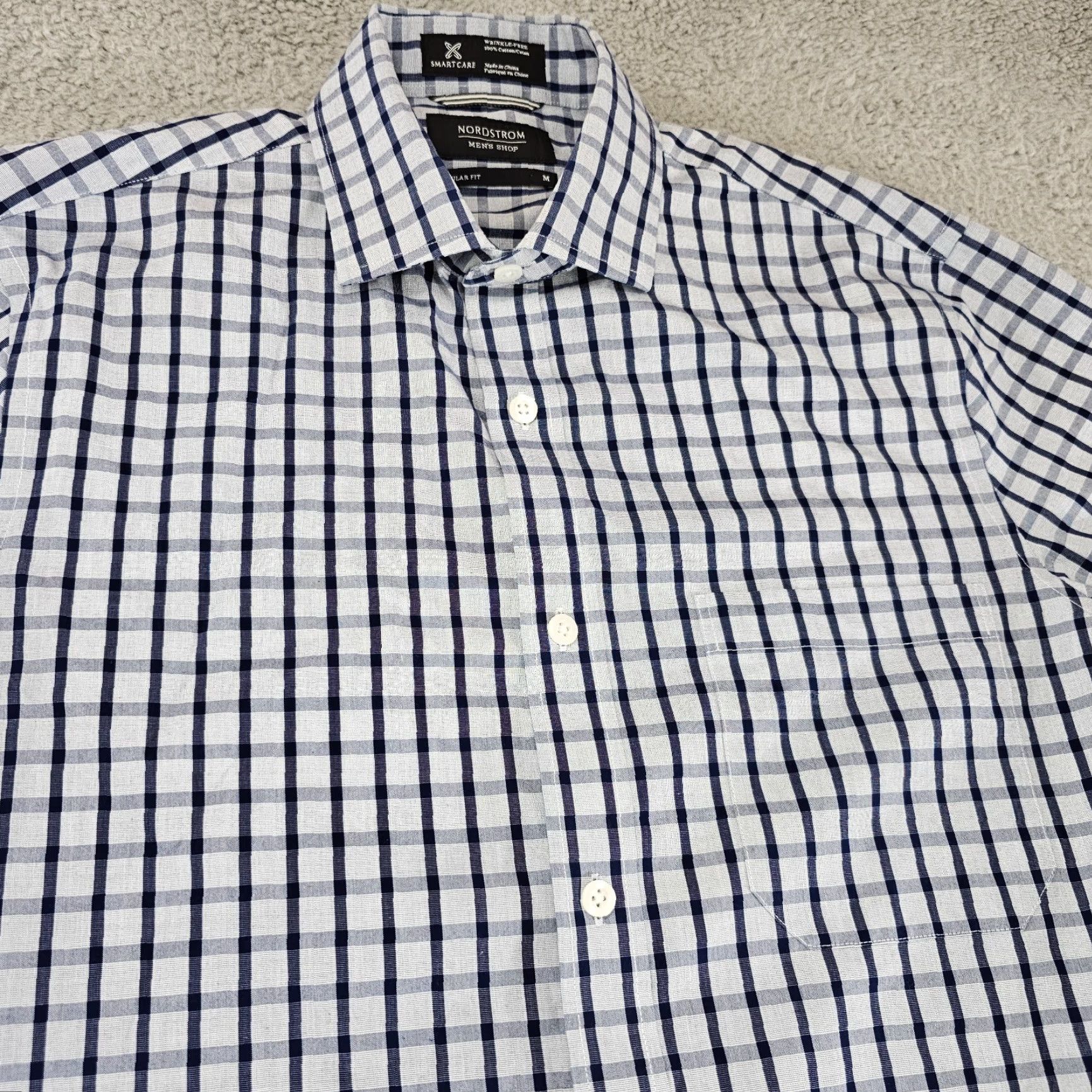Nordstrom Nordstrom Shirt Mens M Navy Check Regular Fit Cotton Travel Button Up Shirt Size US M / EU 48-50 / 2 - 2 Thumbnail