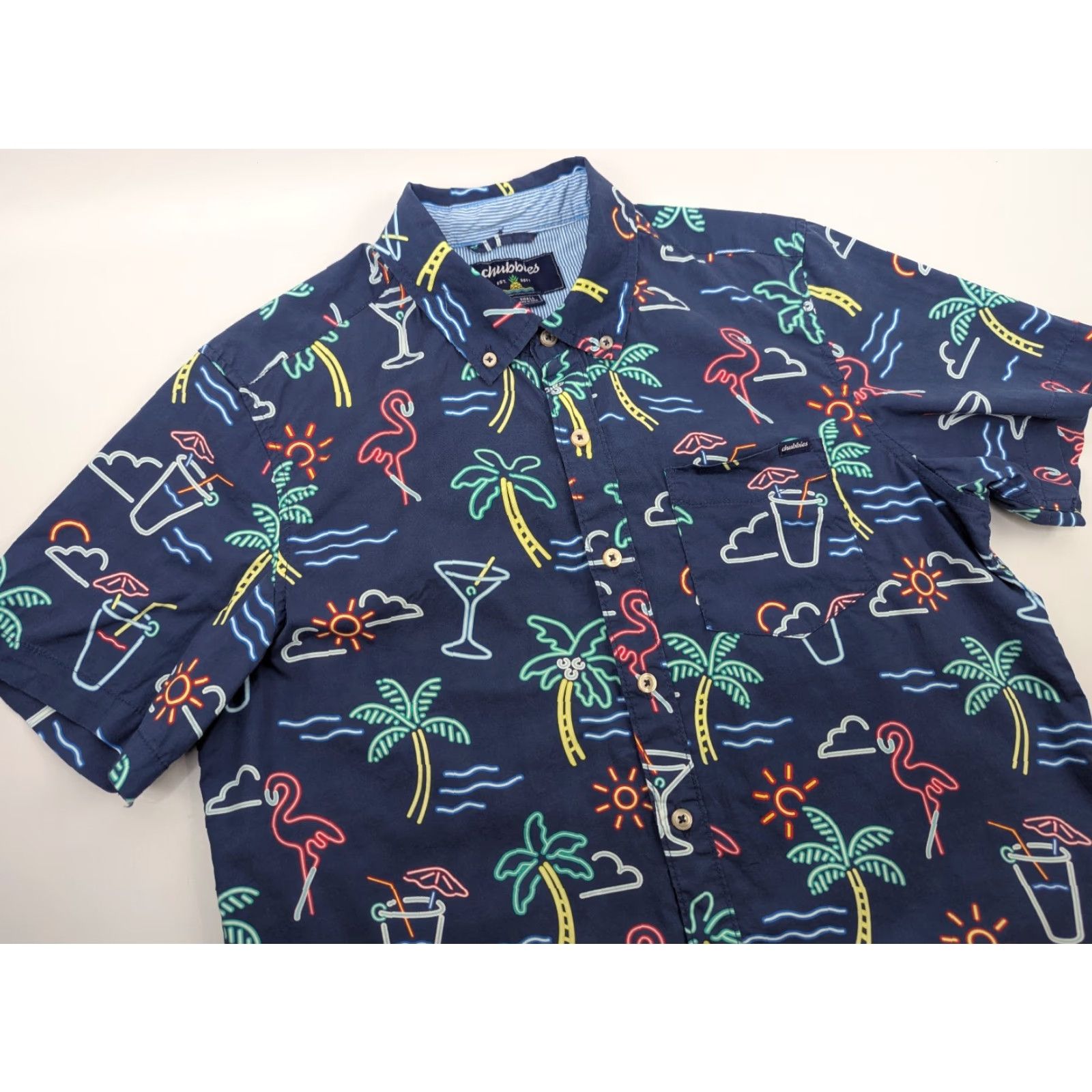 Chubbies Chubbies Shirt Men's Small Flamingo Palm Tree Cocktail Summer Party Beach Cotton Shirt Size US S / EU 44-46 / 1 - 2 Thumbnail