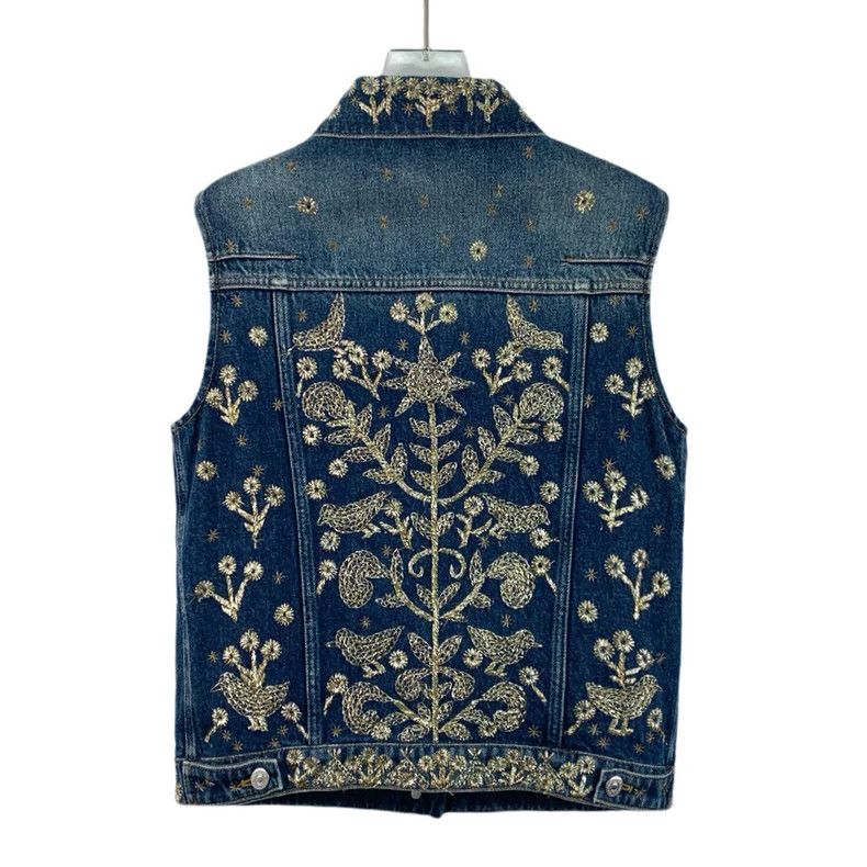 Dior Dior Dark blue floral embroidered cotton lapel single-brea Size XS / US 0-2 / IT 36-38 - 2 Thumbnail